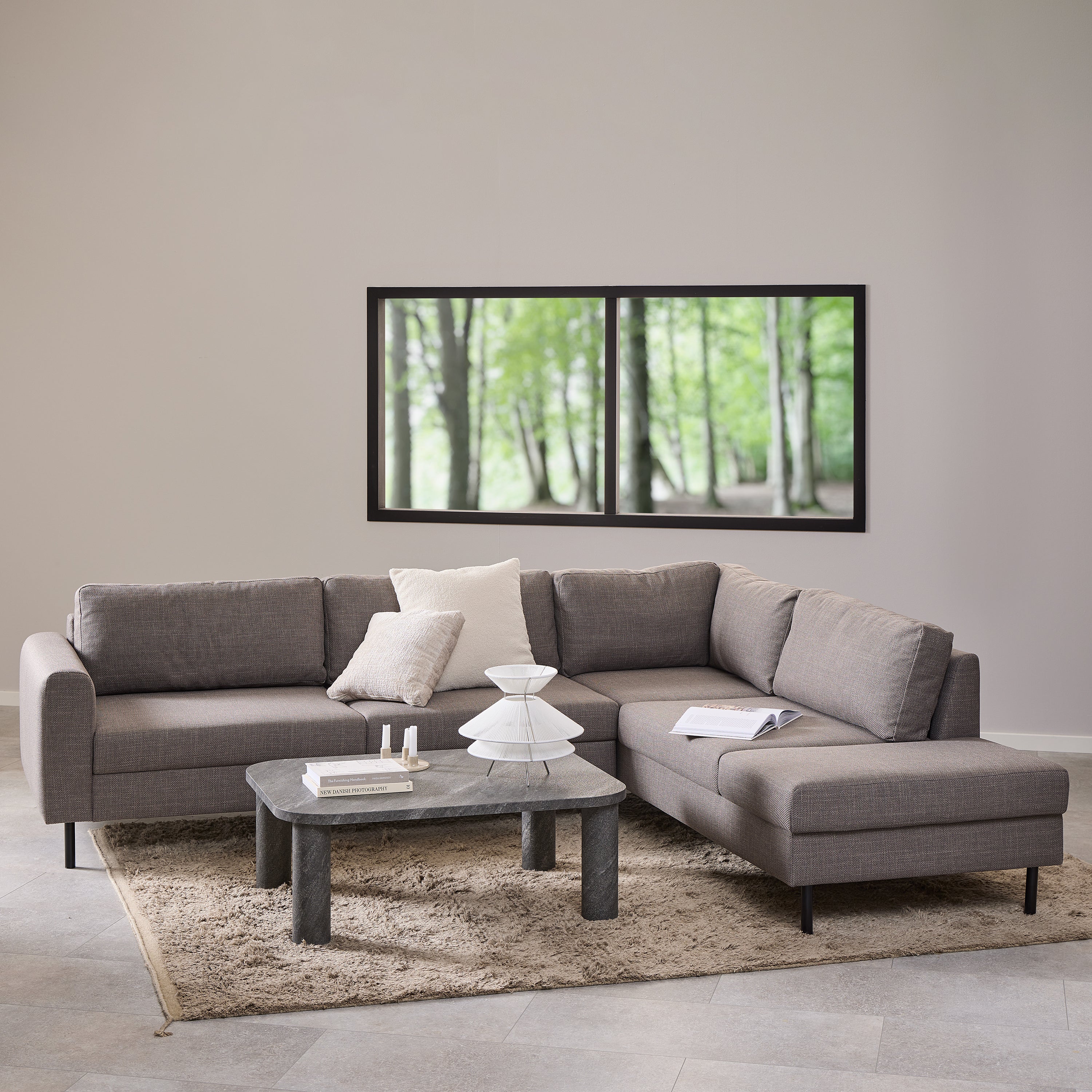 Omaha Right Hand Facing Corner Sofa in Light Grey Brown Fabric
