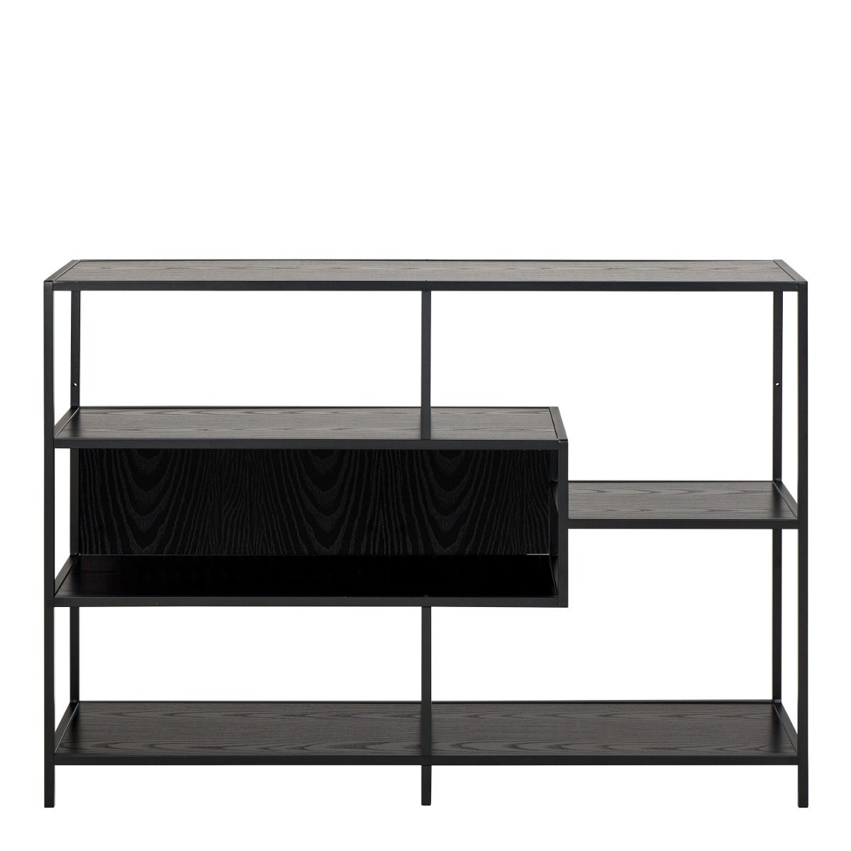 Seaford Wide Ash Black Metal Bookcase With 4 Black Ash Shelves