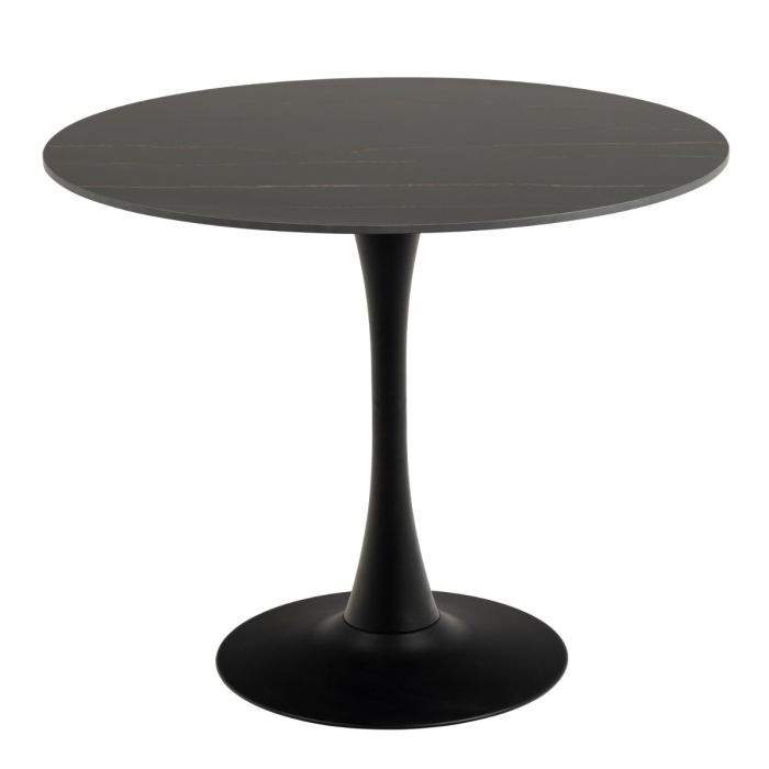 Malta Ceramic Round Dining Table in Black 90x75cm Included 4 Celia Dining Chair in Light Grey