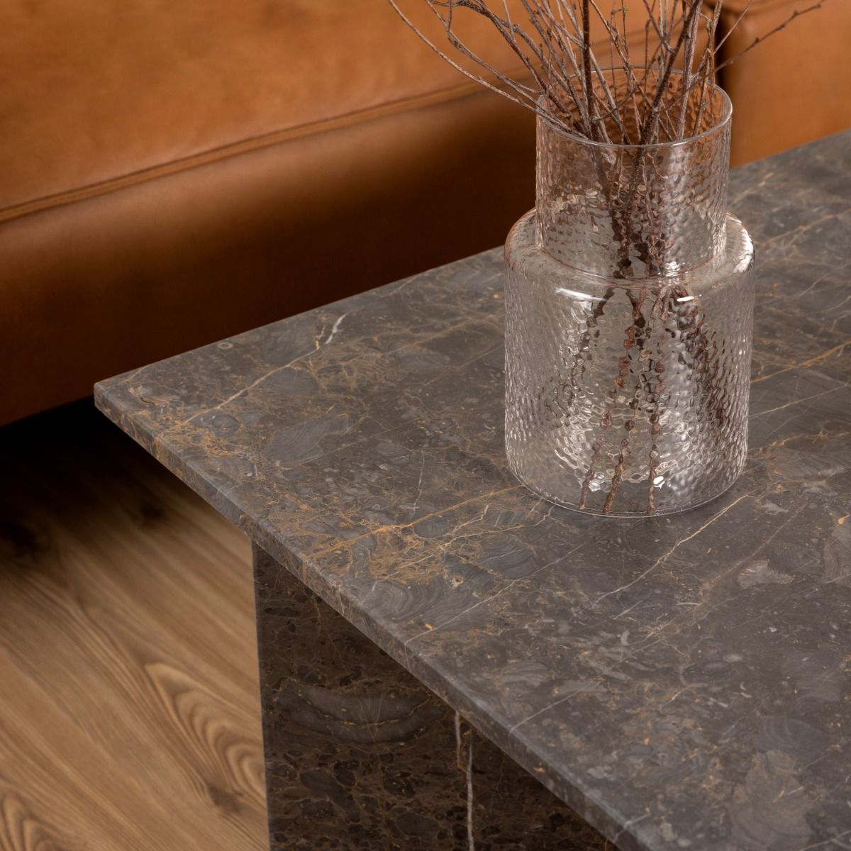 Vega Square Coffee Table with Marron Marble Top 90cm