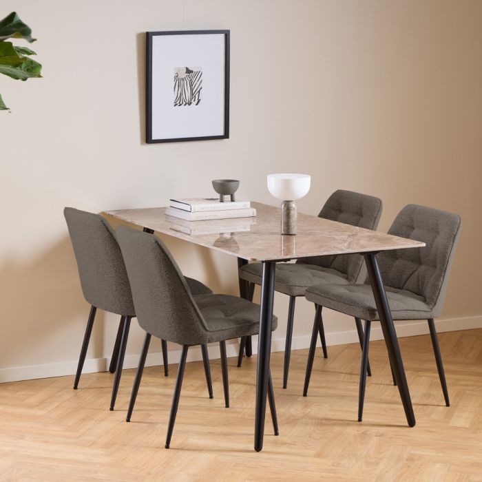 Wicklow Ceramic Dining Table Brown/Black 140x75cm Included 4 Brooke Dining Chairs in Taupe