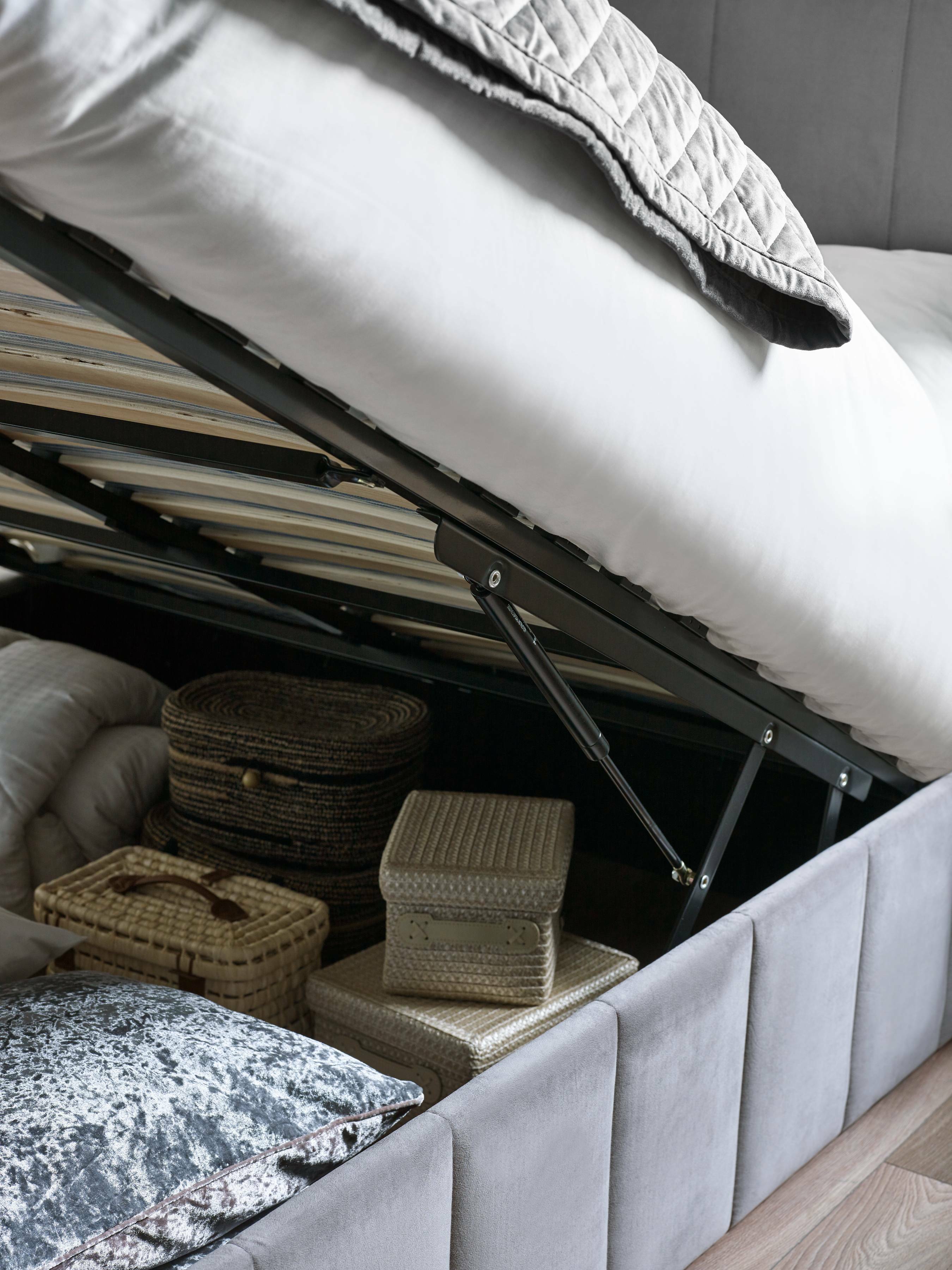 Katie Ottoman Storage Bed Frame - Grey Velvet