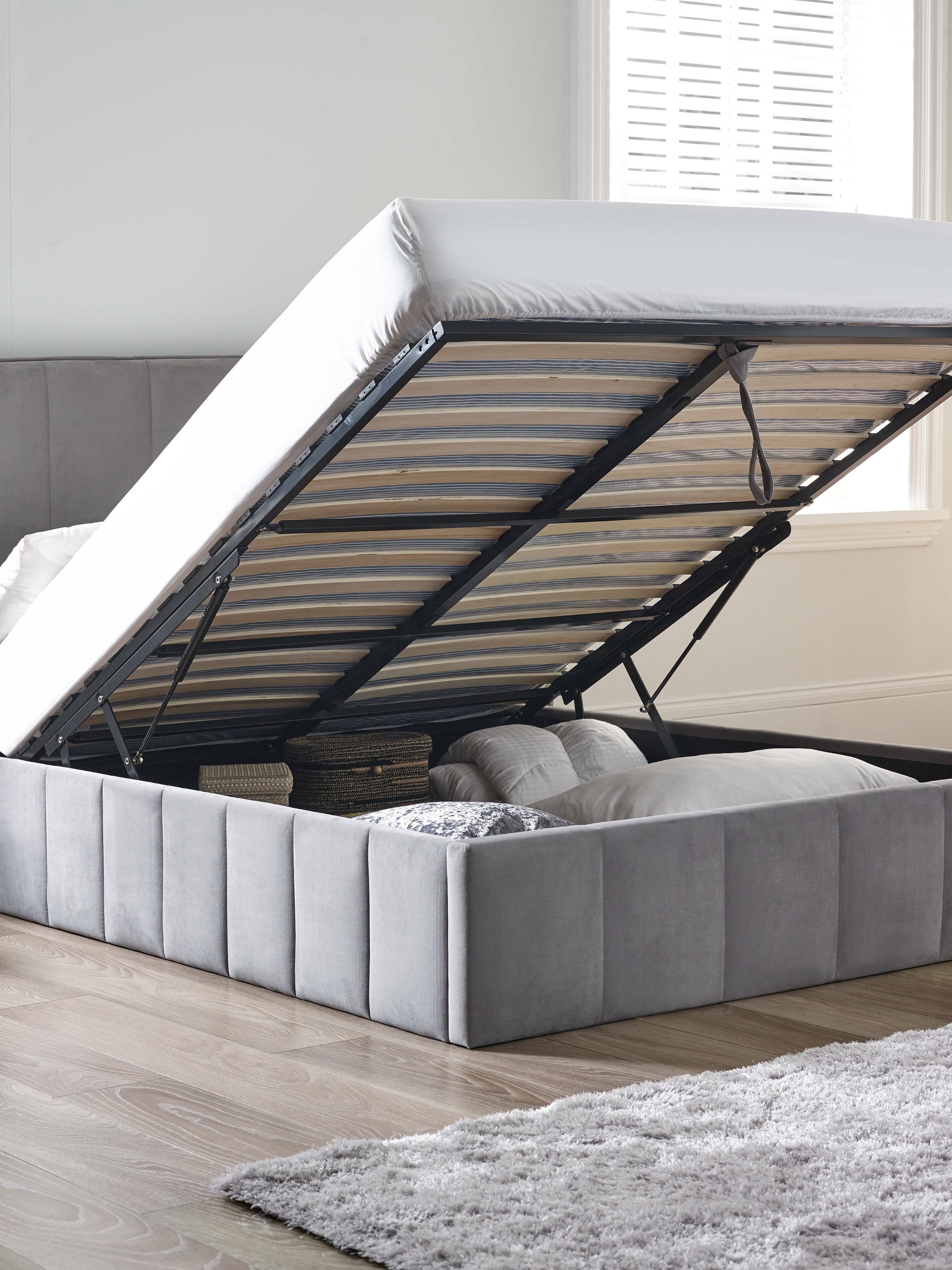 Katie Ottoman Storage Bed Frame - Grey Velvet