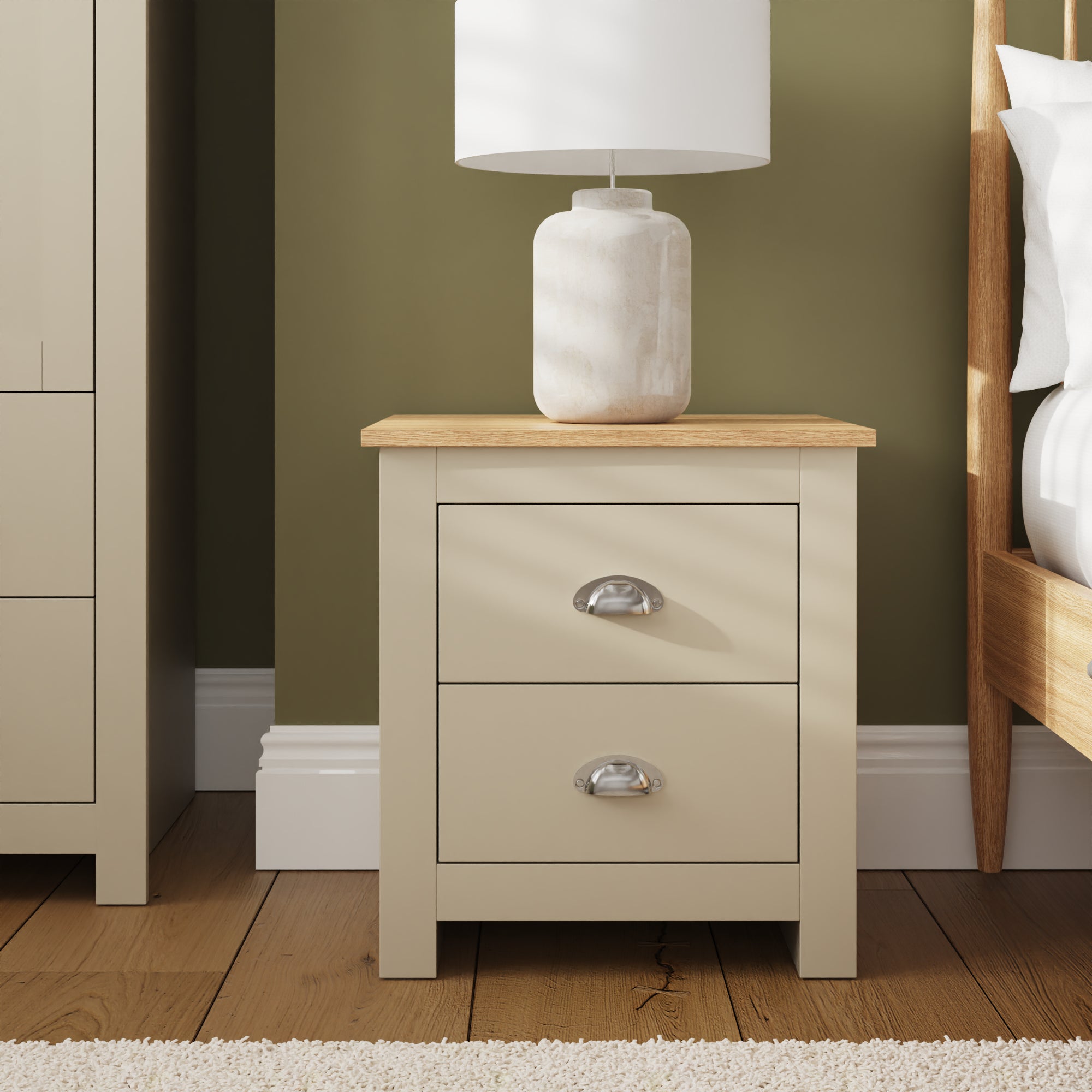 Lancaster 2 Drawer Bedside Cream