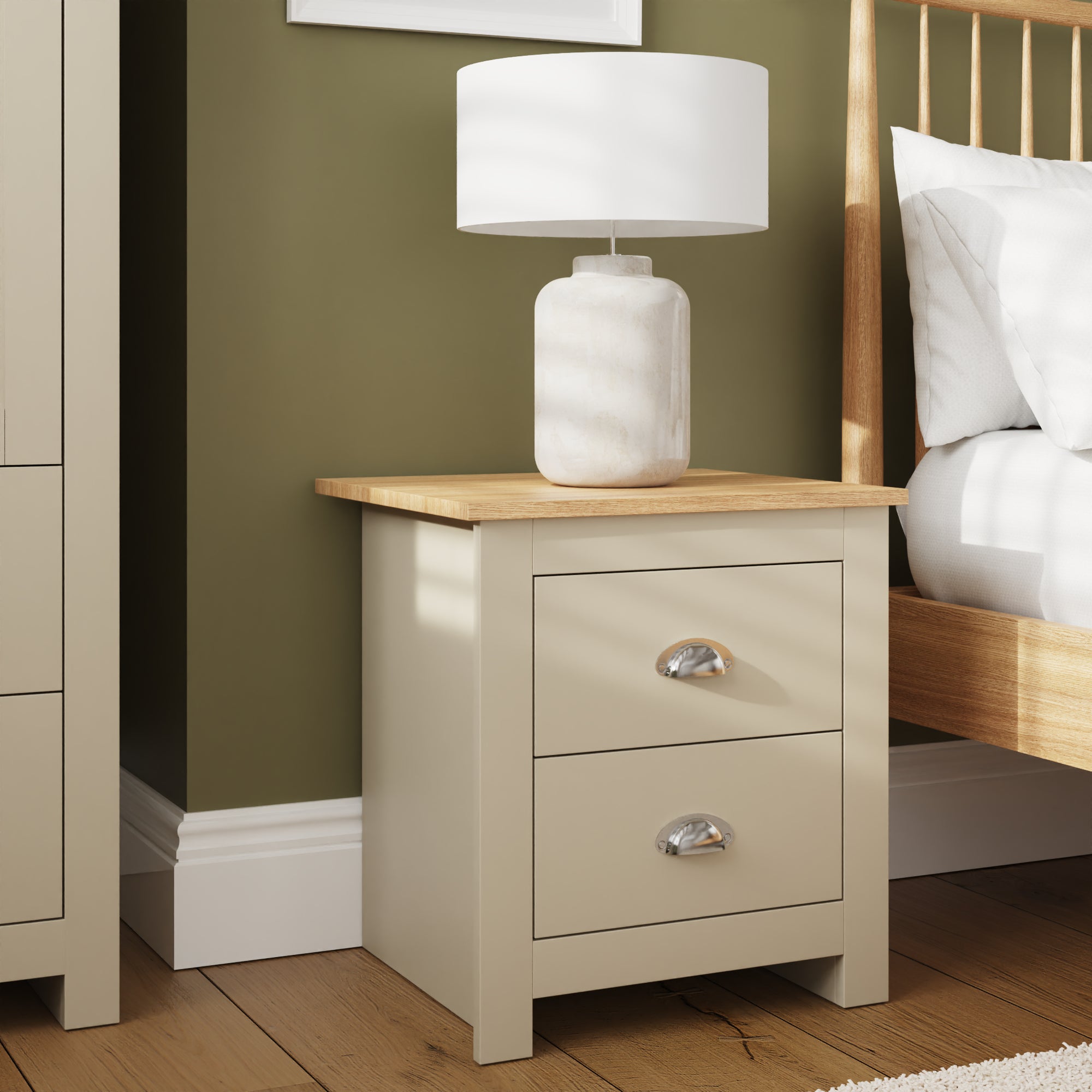 Lancaster 2 Drawer Bedside Cream