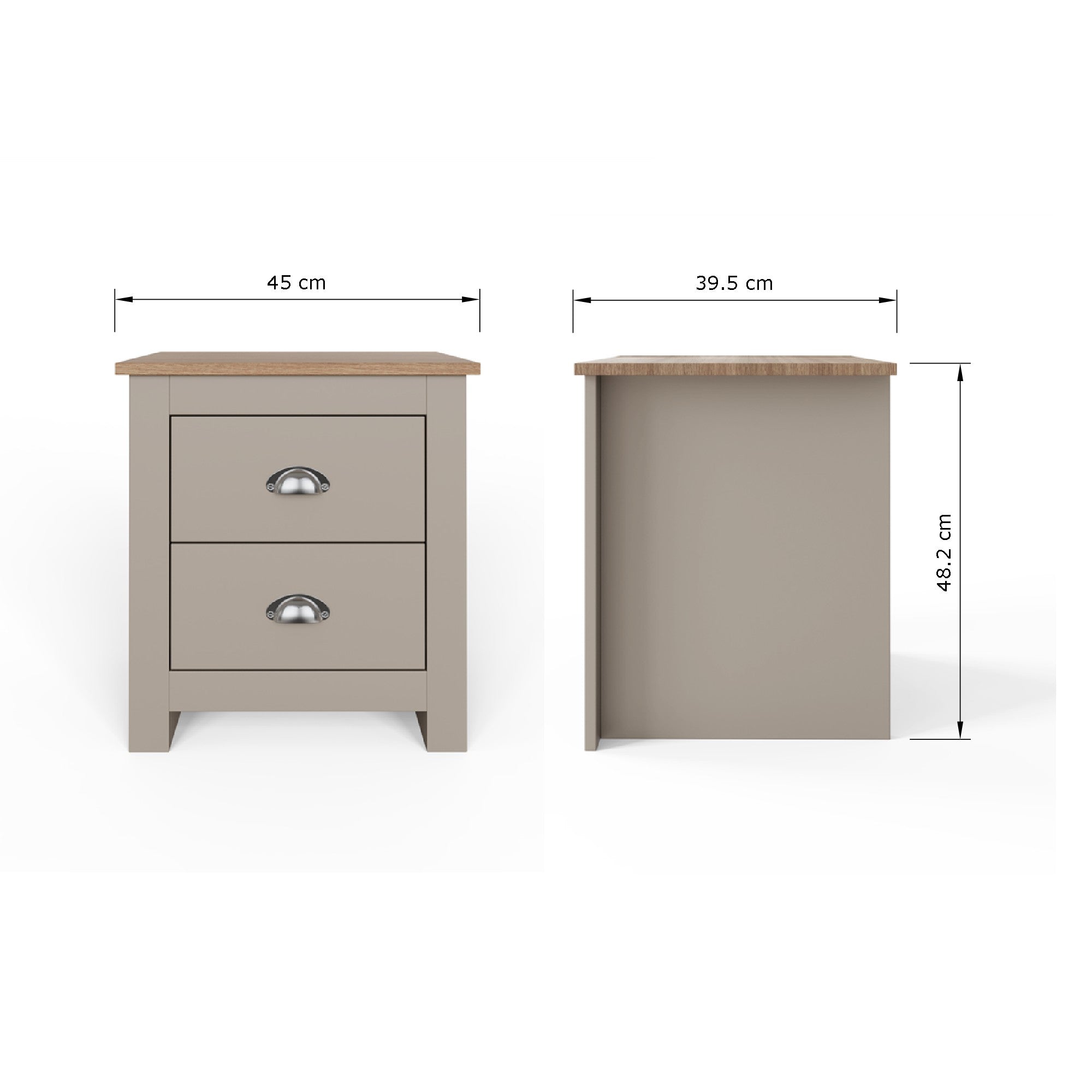 Lancaster 2 Drawer Bedside Grey