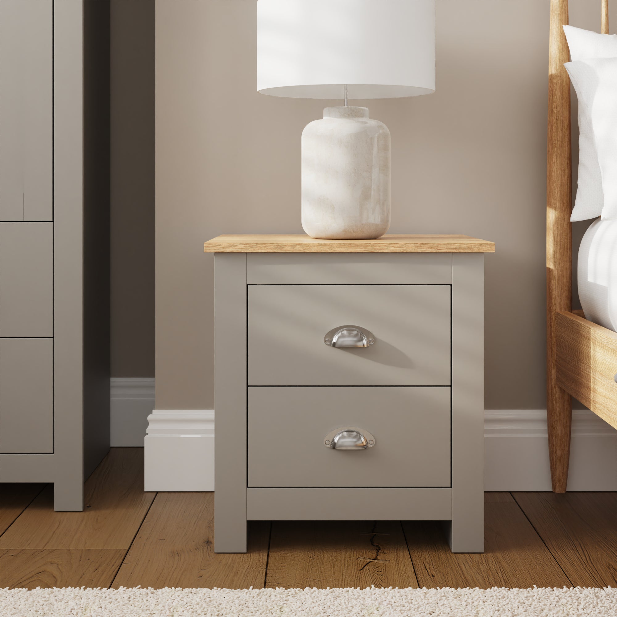 Lancaster 2 Drawer Bedside Grey