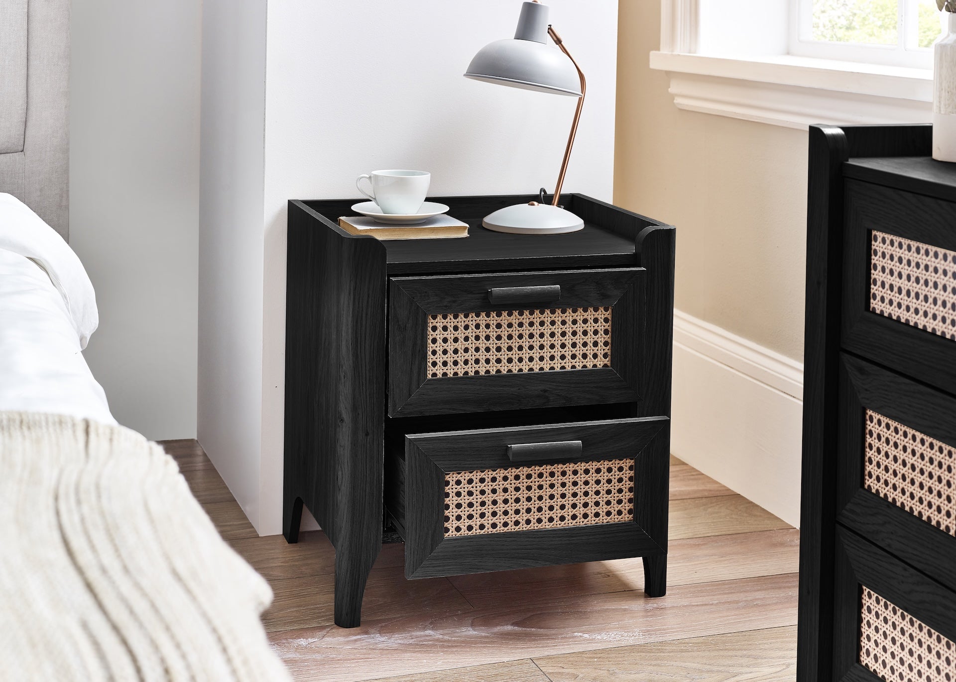 Sydney 2 Drawer Bedside - Black Ash