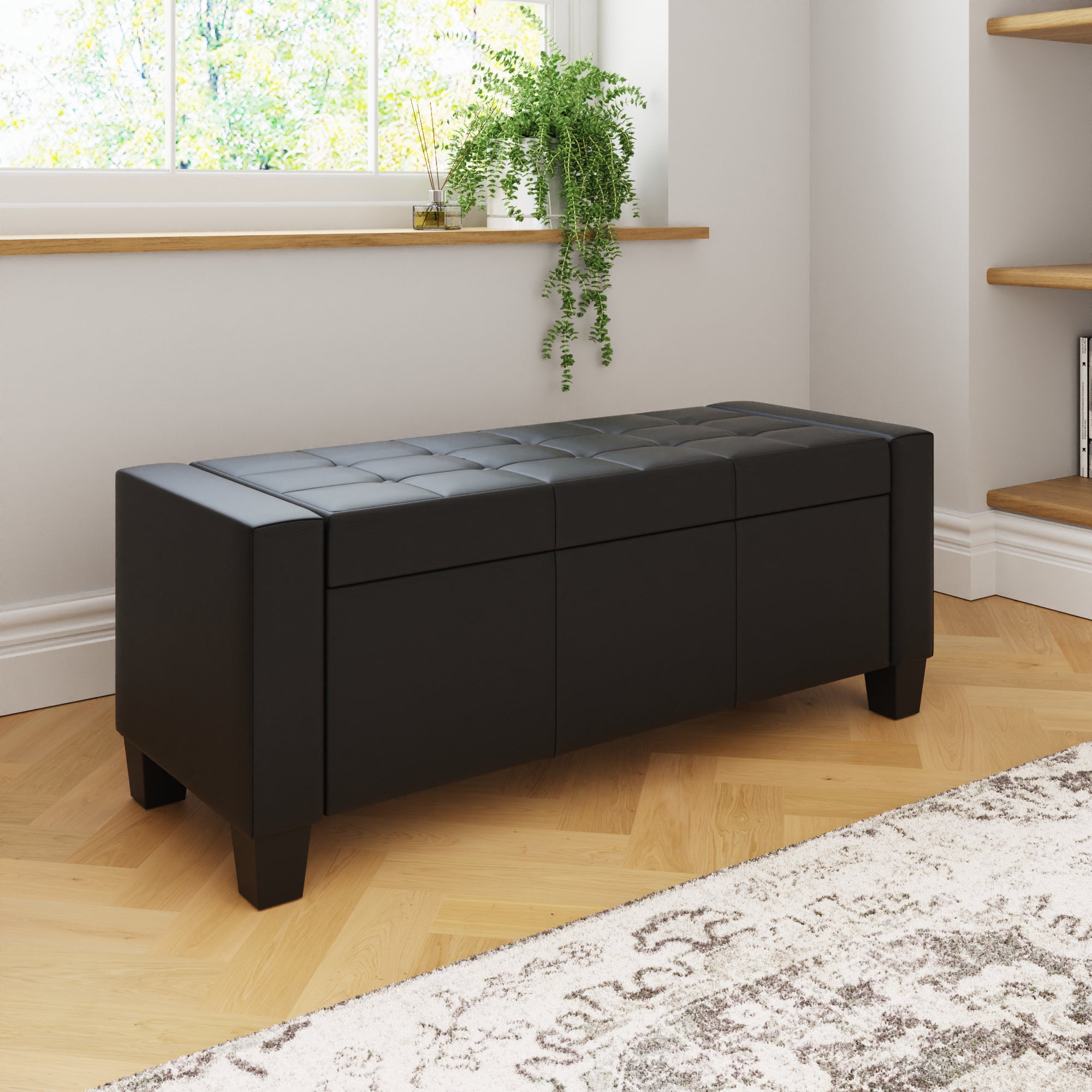 Verona Ottoman Bench Black Pu
