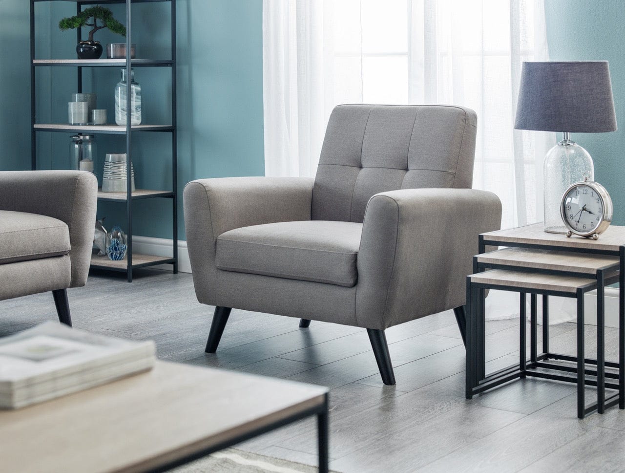 Julian Bowen Armchair Monza Compact Retro Chair - Grey Bed Kings