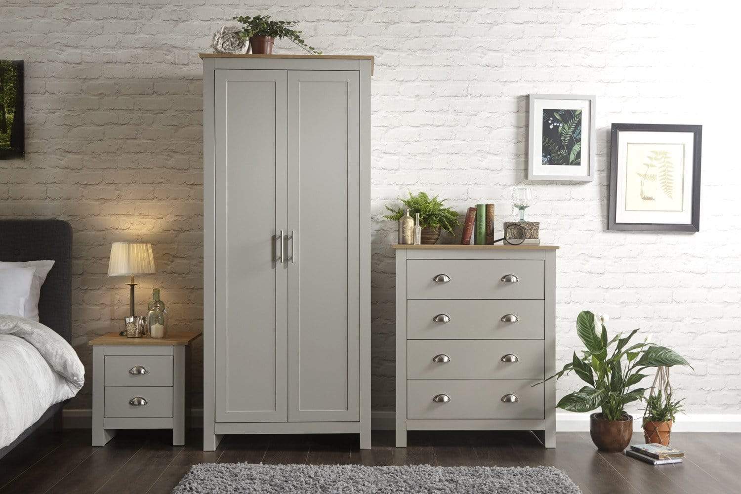 GFW Bedroom Set Lancaster 3 Piece Set Grey Bed Kings