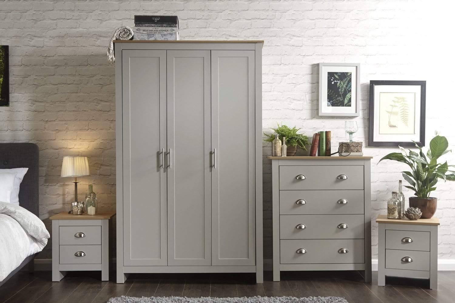 GFW Bedroom Set Lancaster 4 Piece Set Grey Bed Kings