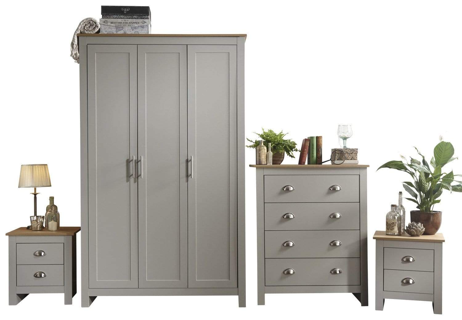 GFW Bedroom Set Lancaster 4 Piece Set Grey Bed Kings