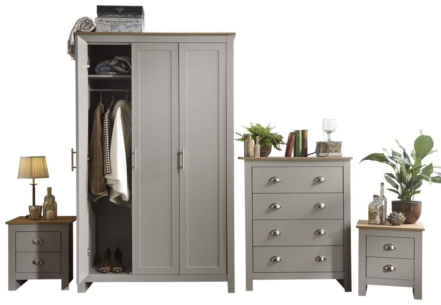 GFW Bedroom Set Lancaster 4 Piece Set Grey Bed Kings