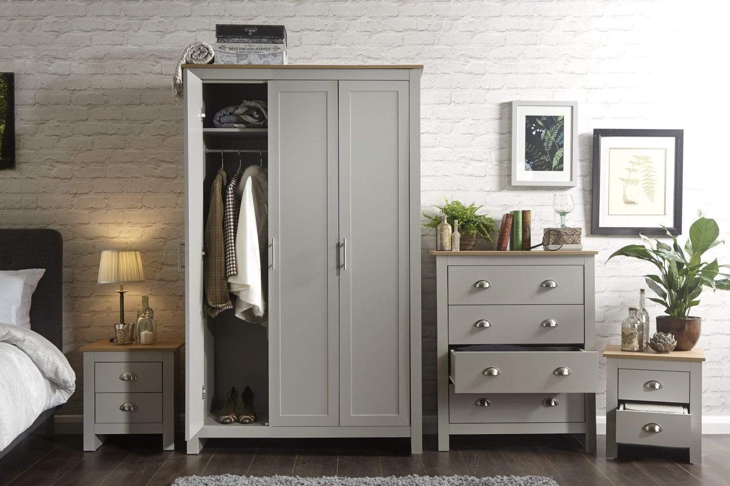 GFW Bedroom Set Lancaster 4 Piece Set Grey Bed Kings