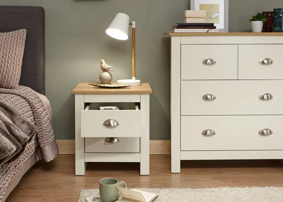 GFW Bedside Table Lancaster 2 Drawer Bedside Cream - Twin Pack Bed Kings