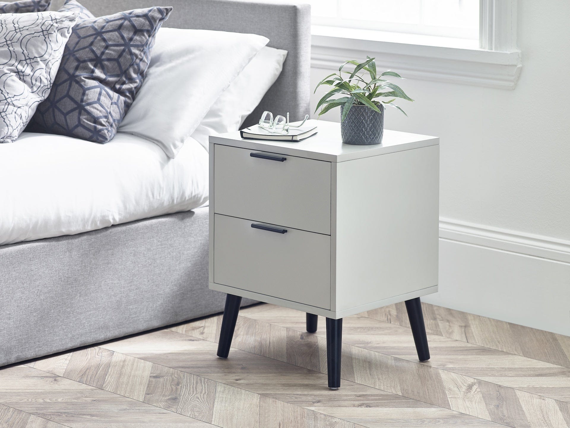 Julian Bowen Bedside Table Alba 2 Drawer Bedside - Silk Grey Bed Kings