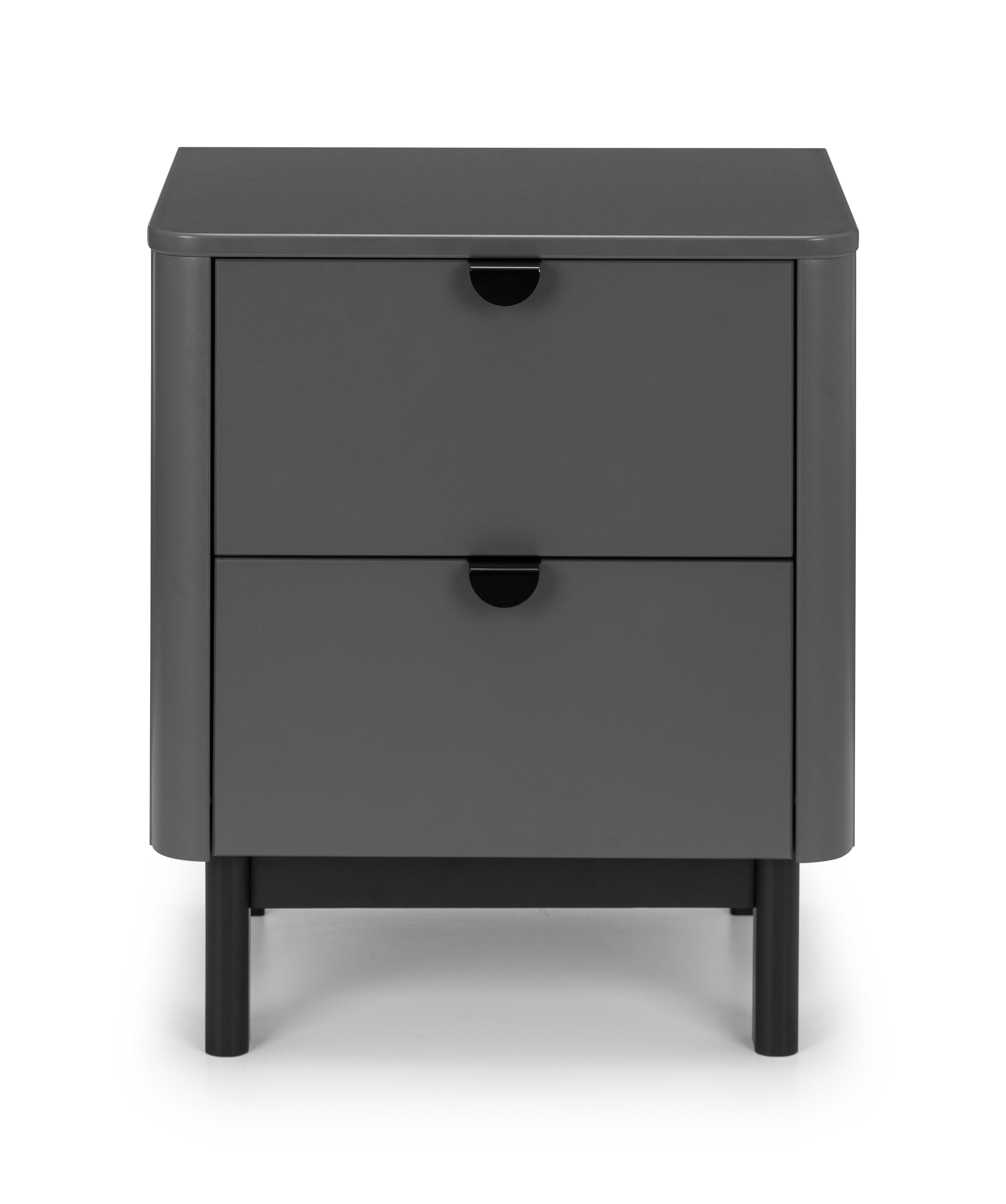 Julian Bowen Bedside Table Chloe 2 Drawer Bedside - Storm Grey/Black Bed Kings