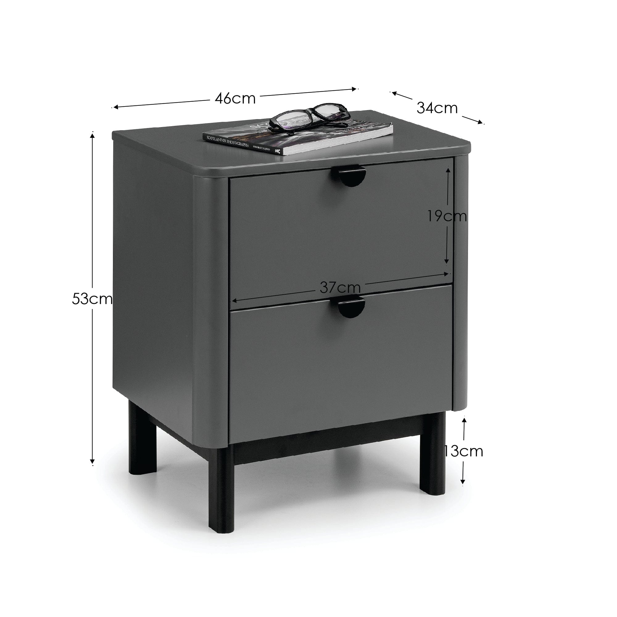 Julian Bowen Bedside Table Chloe 2 Drawer Bedside - Storm Grey/Black Bed Kings