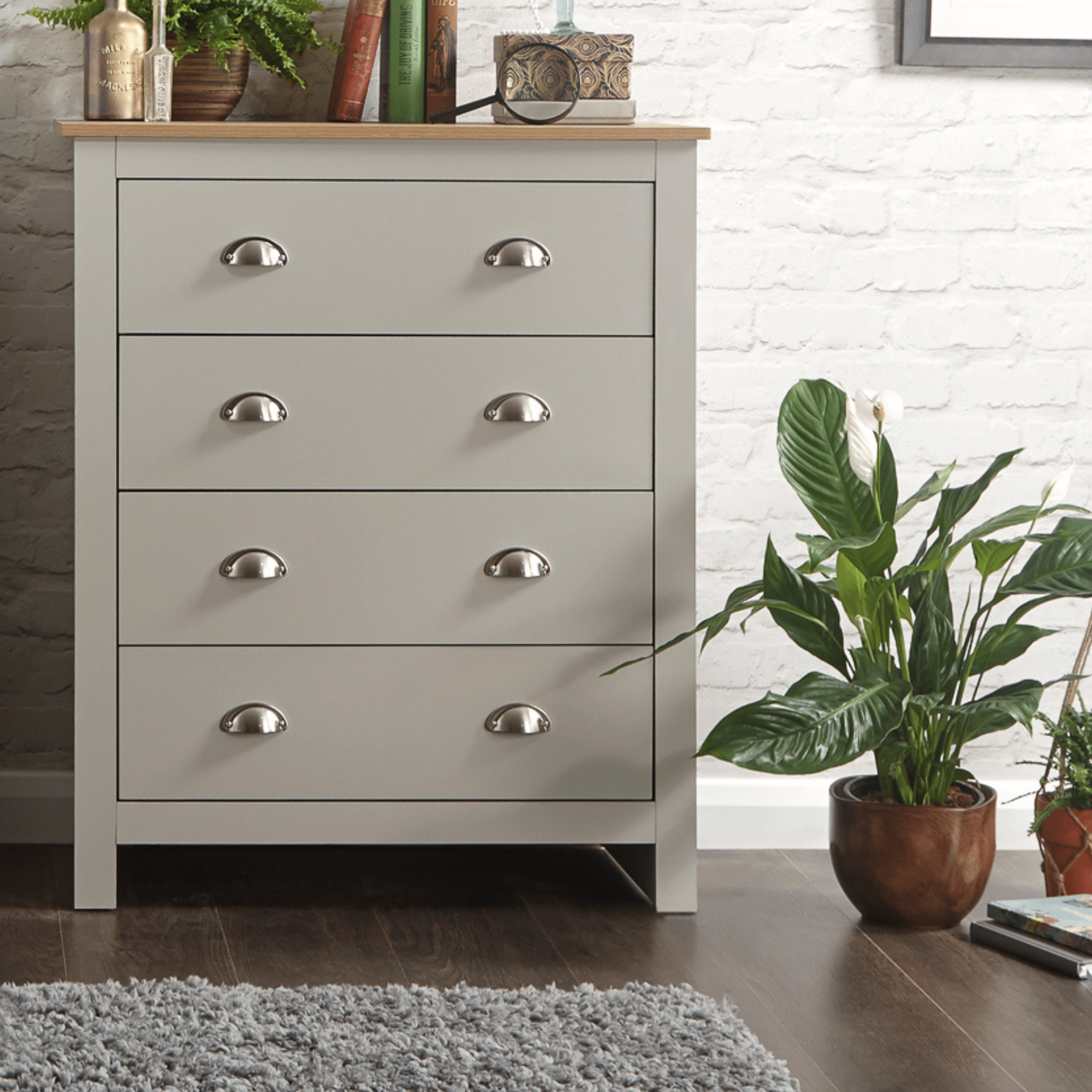 GFW Chest Of Drawers Lancaster 4 Drawer Chest Grey Bed Kings