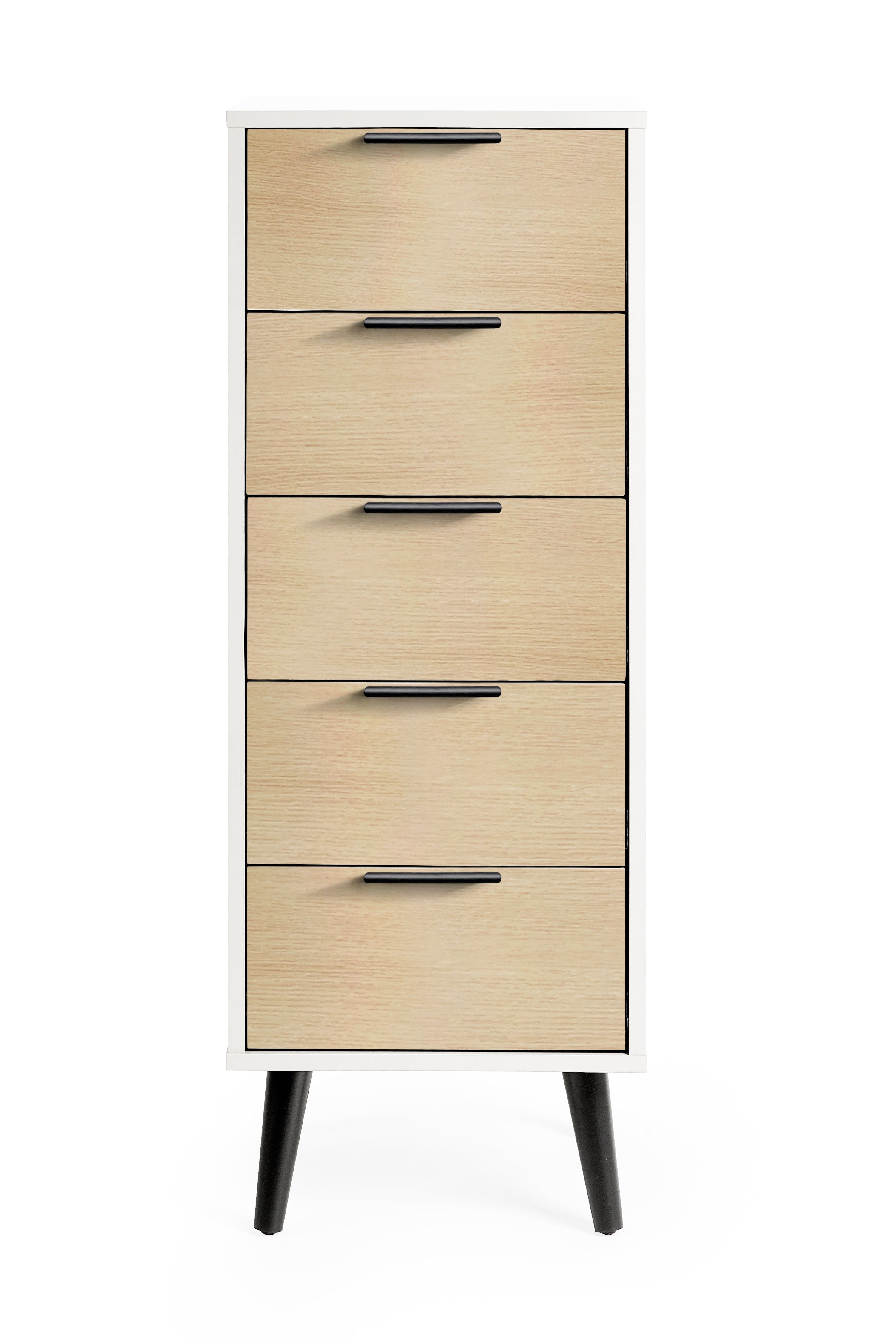 Julian Bowen Chest Of Drawers Alba 5 Drawer Narrow Chest - White/Oak Bed Kings