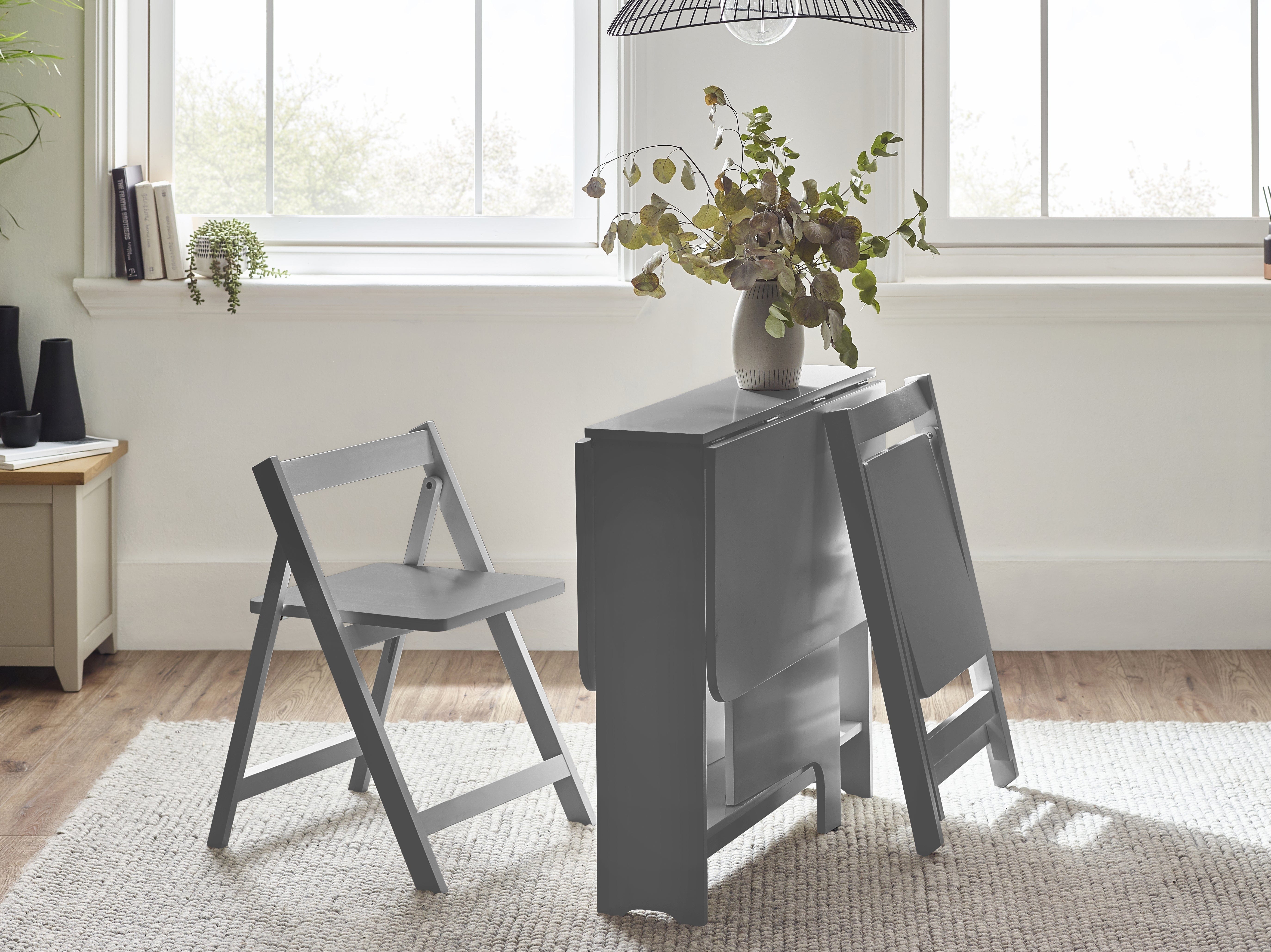 Julian Bowen Dining Set Gatan Small Gateleg Table With 2 Chairs - Grey Bed Kings