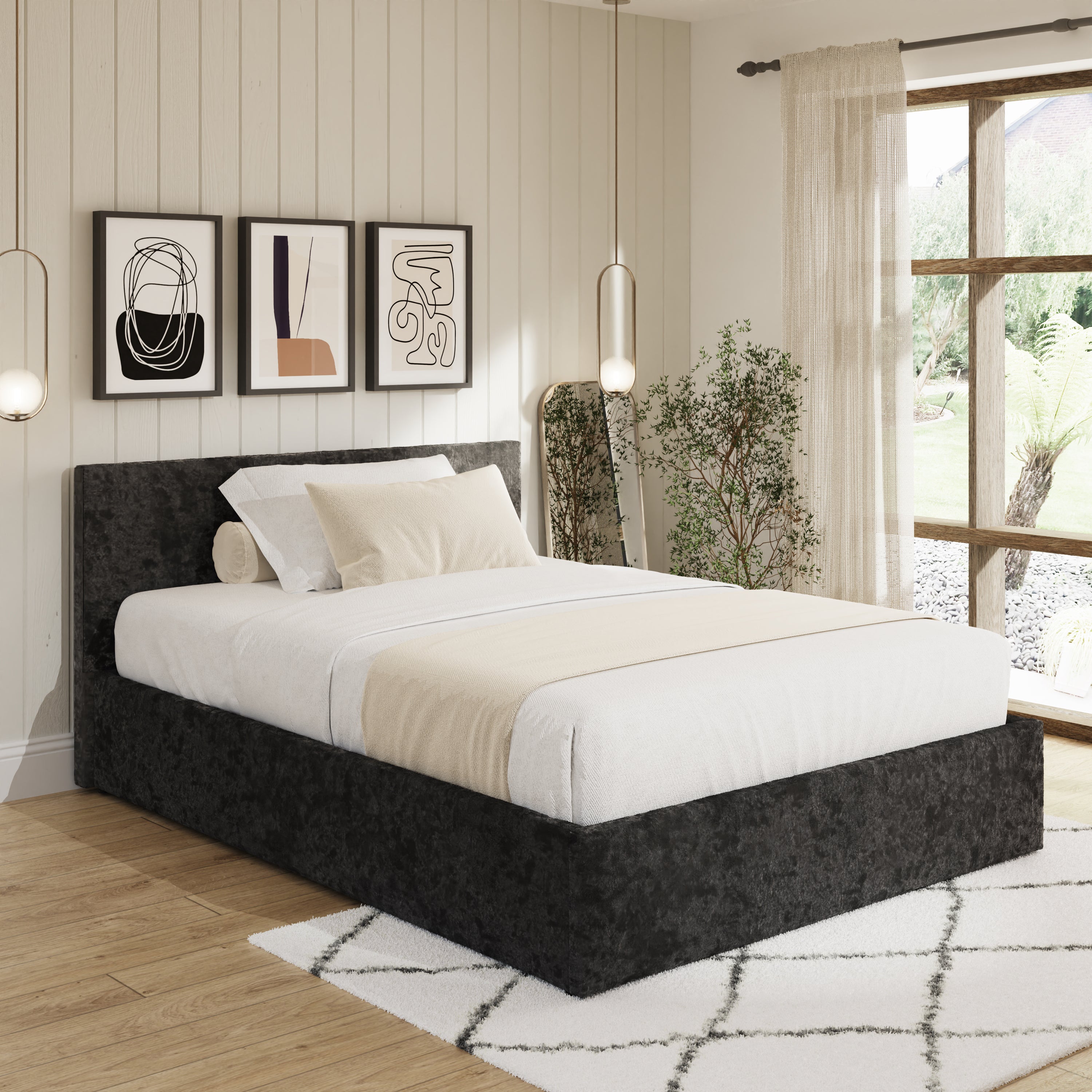 End Lift Ottoman Bed Frame- Black Crushed Velvet