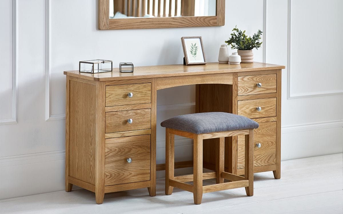 Julian Bowen Dressing Table Set Mallory Twin Pedestal Dressing Table + Stool Set Bed Kings