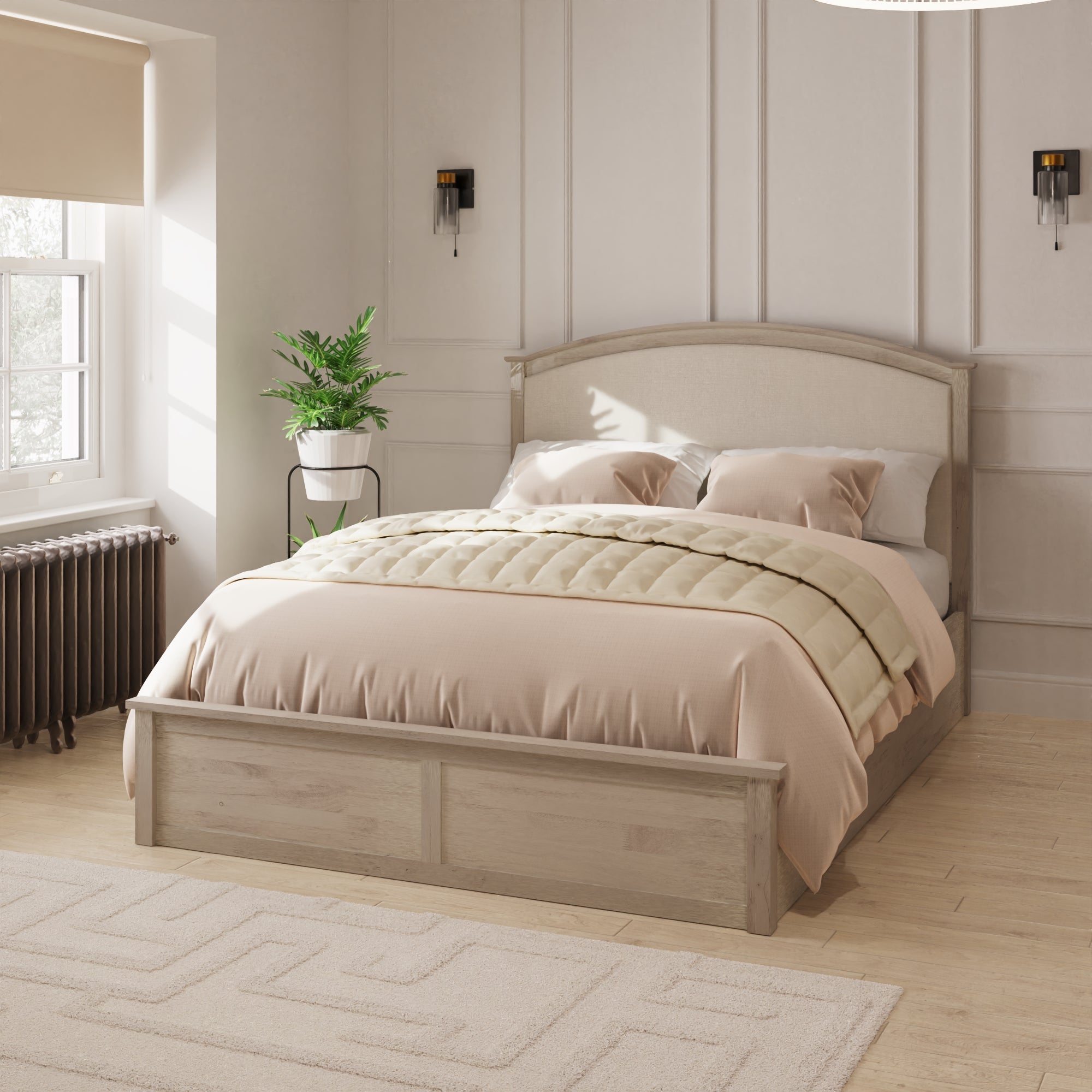 Madrid Ottoman Bed Limed Oak Fabric Headboard Natural