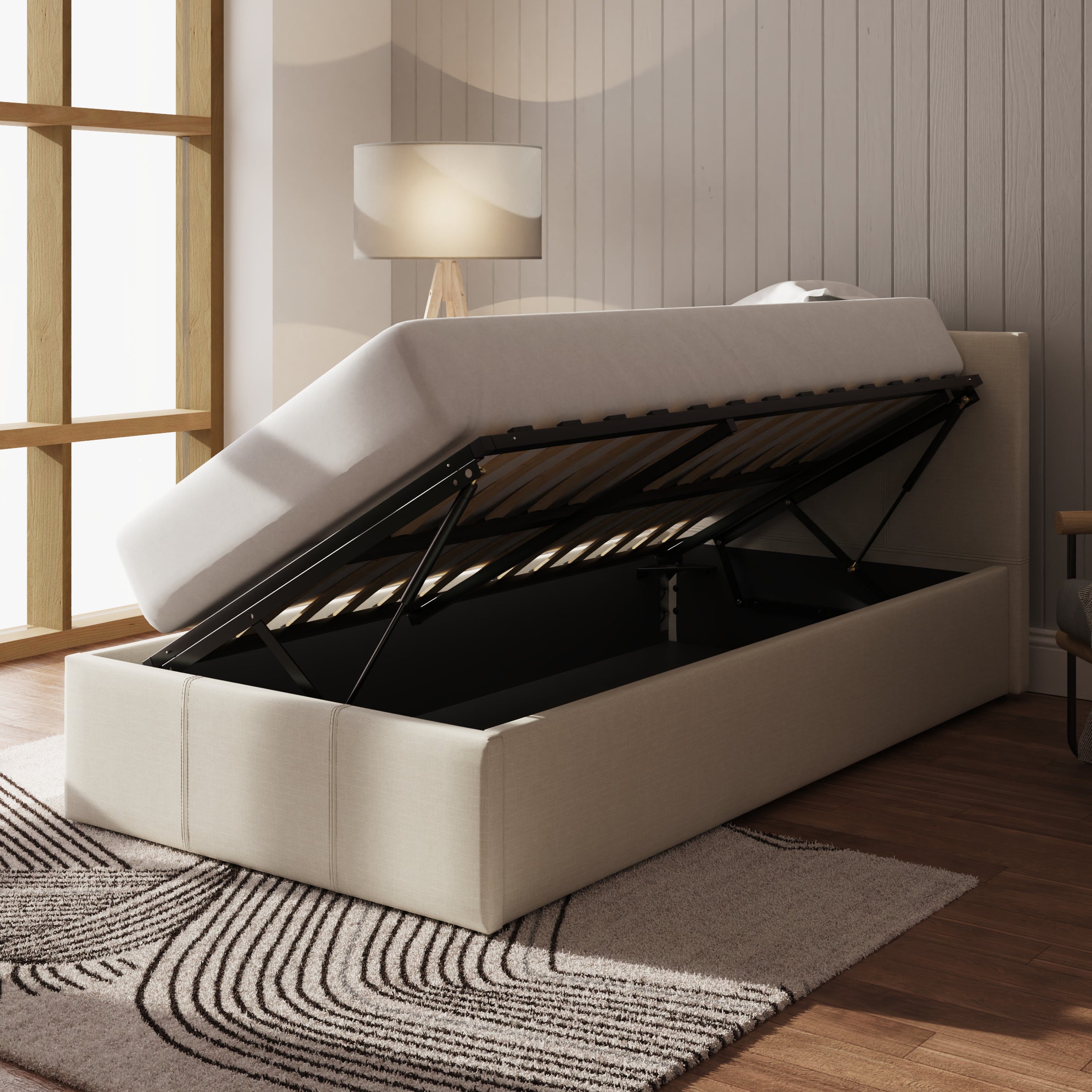 Side Lift Ottoman Bed Natural