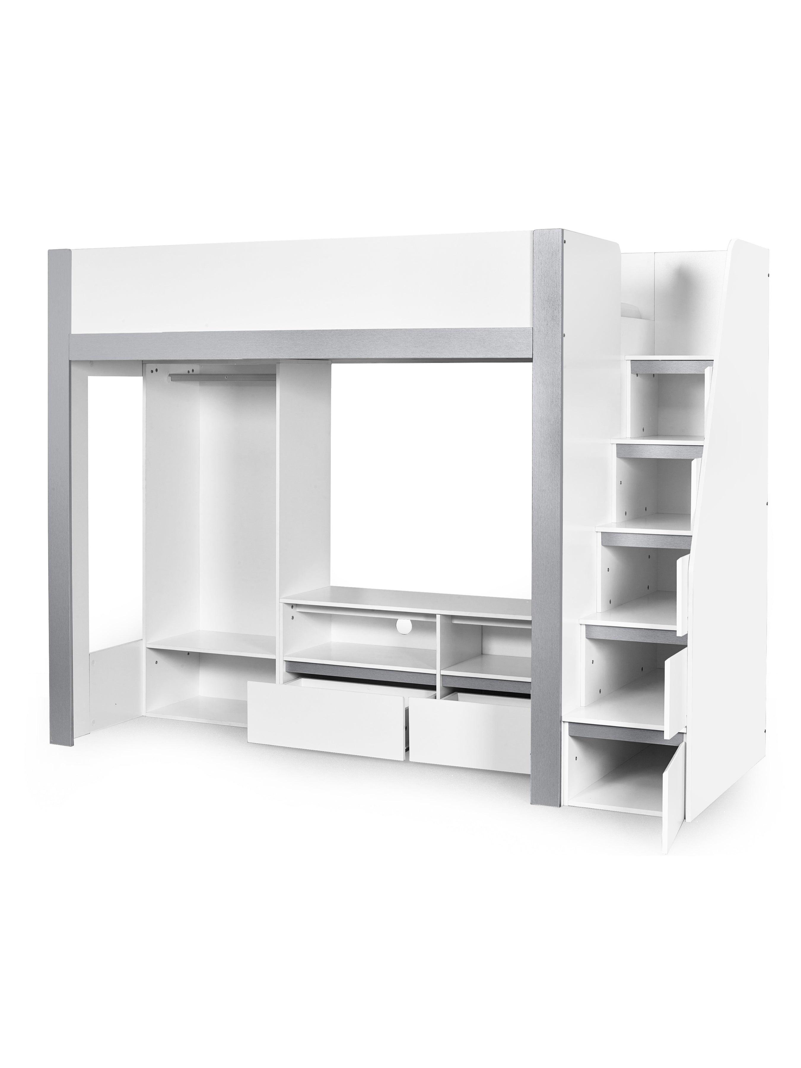 Gaia Highsleeper TV Bed - White and Silver