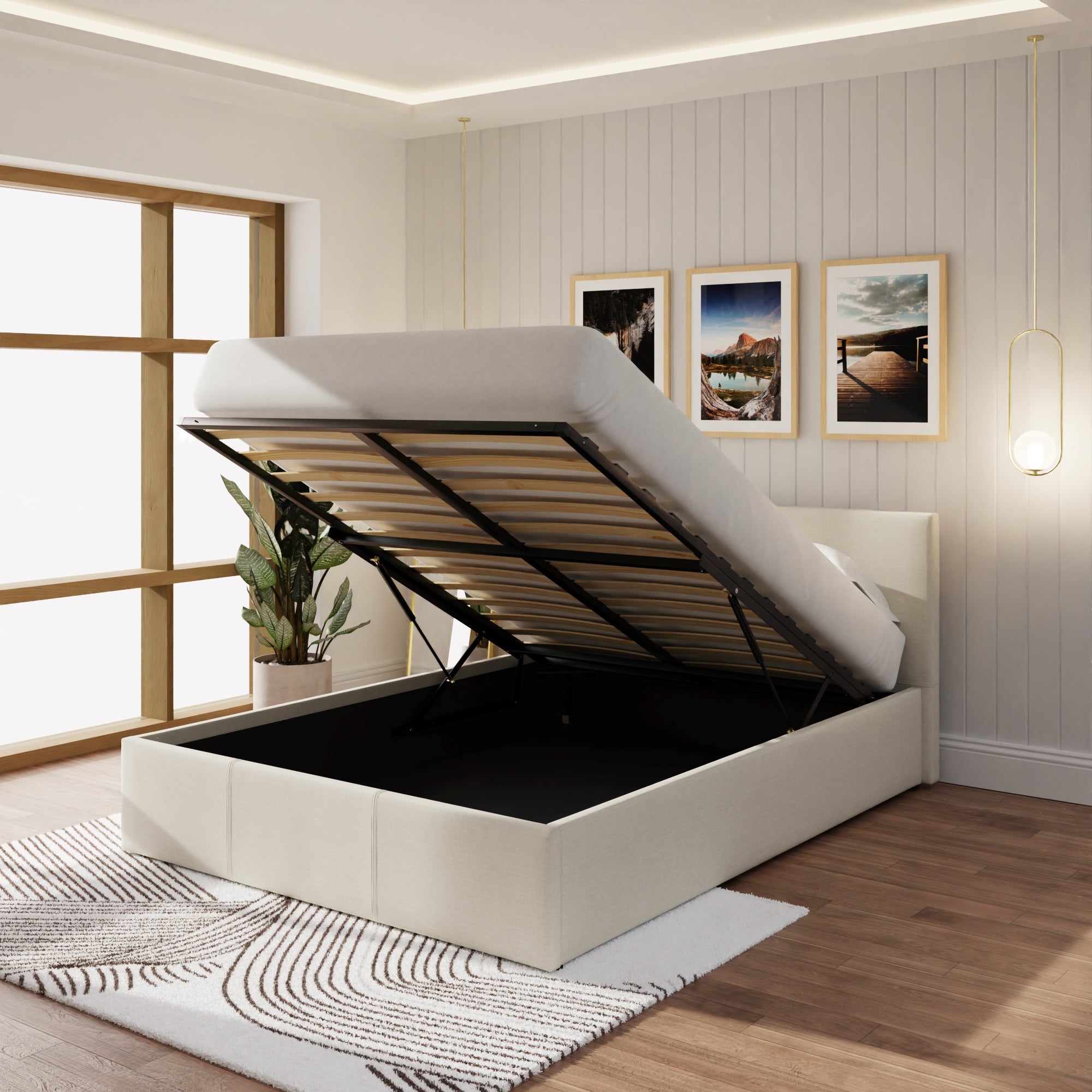 End Lift Ottoman Bed Frame - Natural