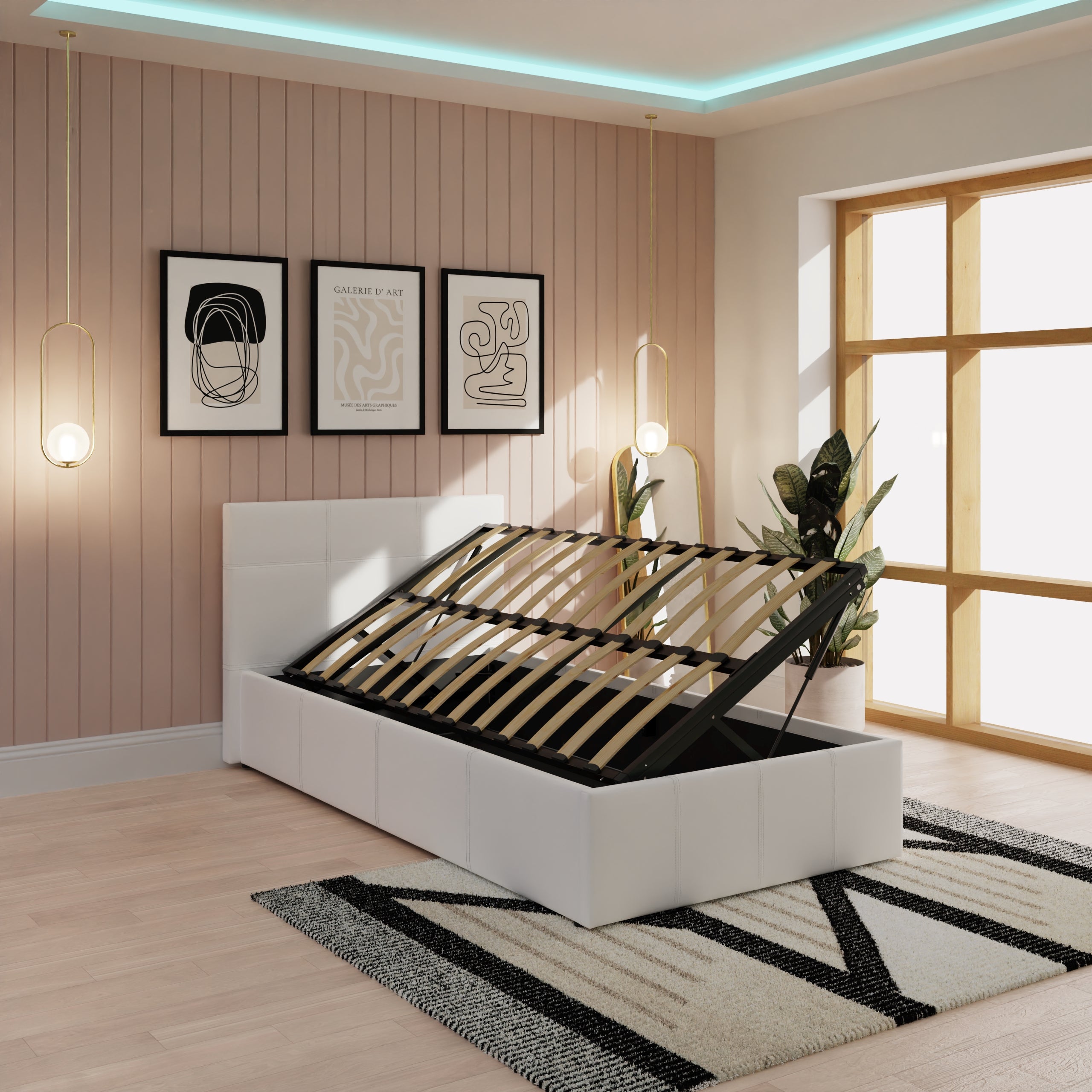 Side Lift Ottoman Bed White