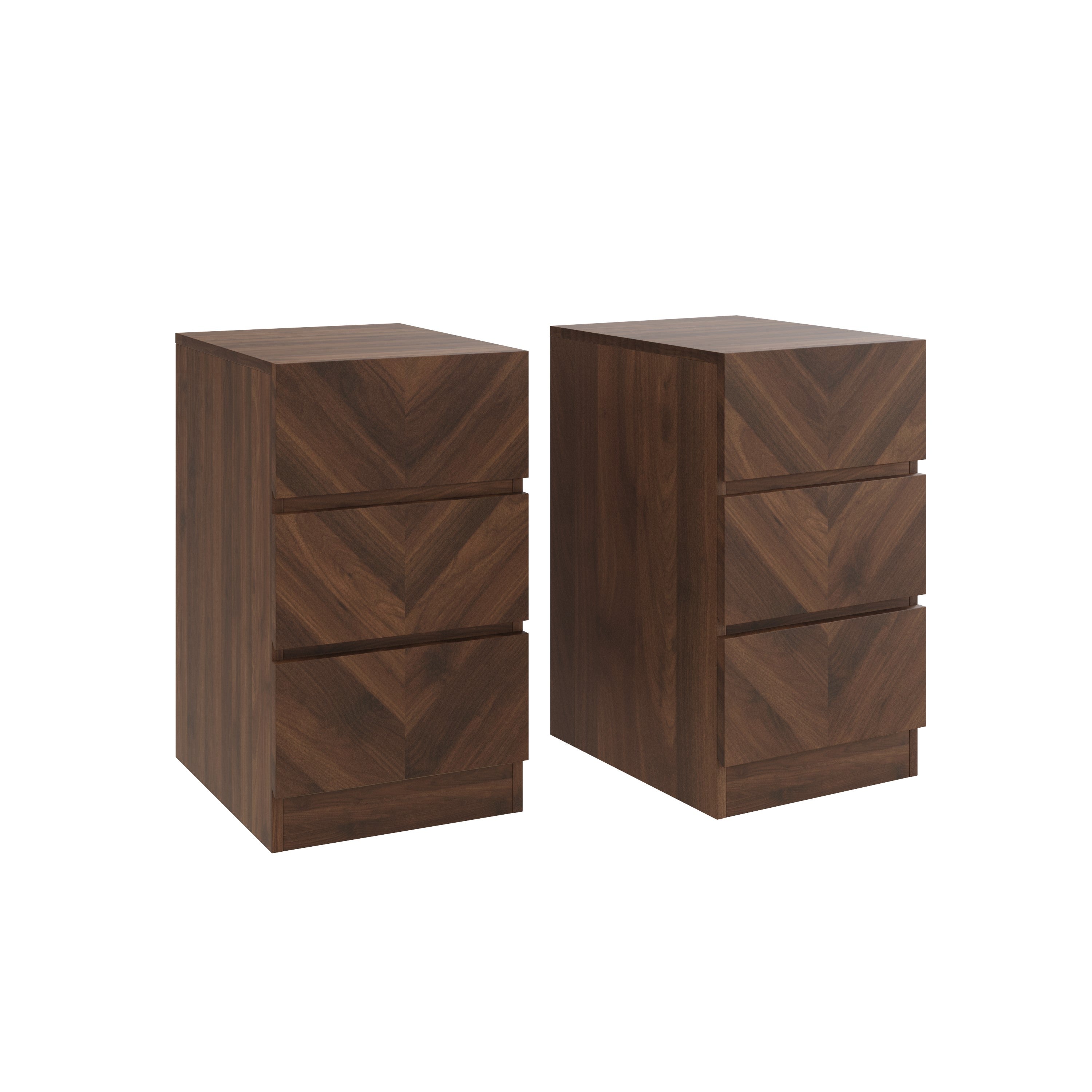 Catania 3 Drawer Bedside Table Royal Walnut - Twin Pack