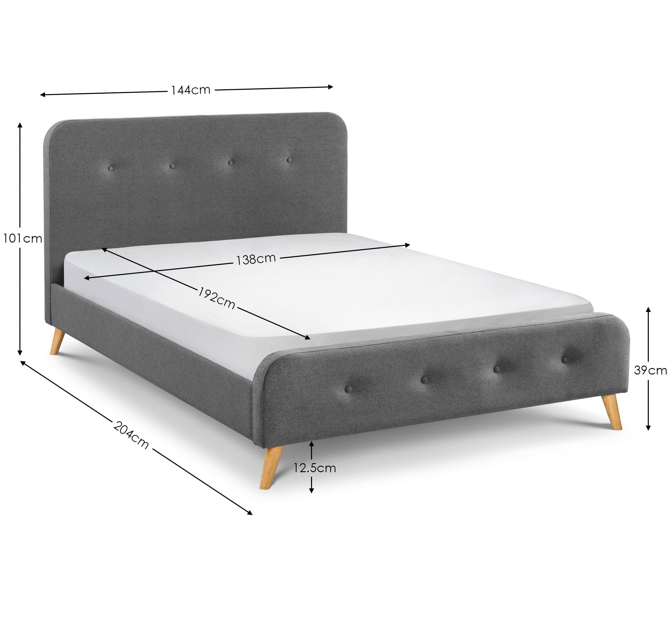 Julian Bowen Fabric Bed Astrid Curved Retro Buttoned Bed - Grey Bed Kings