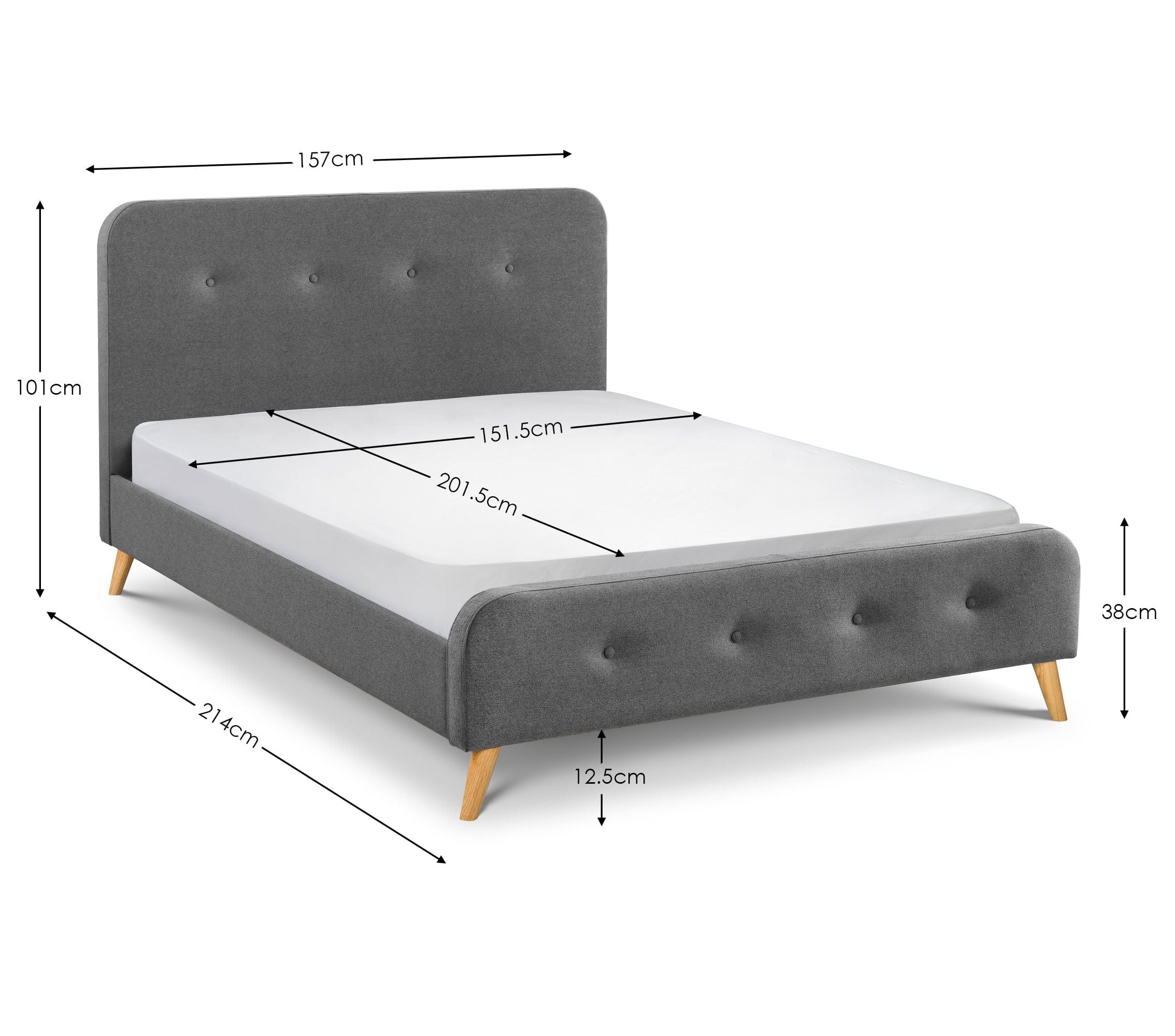 Julian Bowen Fabric Bed Astrid Curved Retro Buttoned Bed - Grey Bed Kings