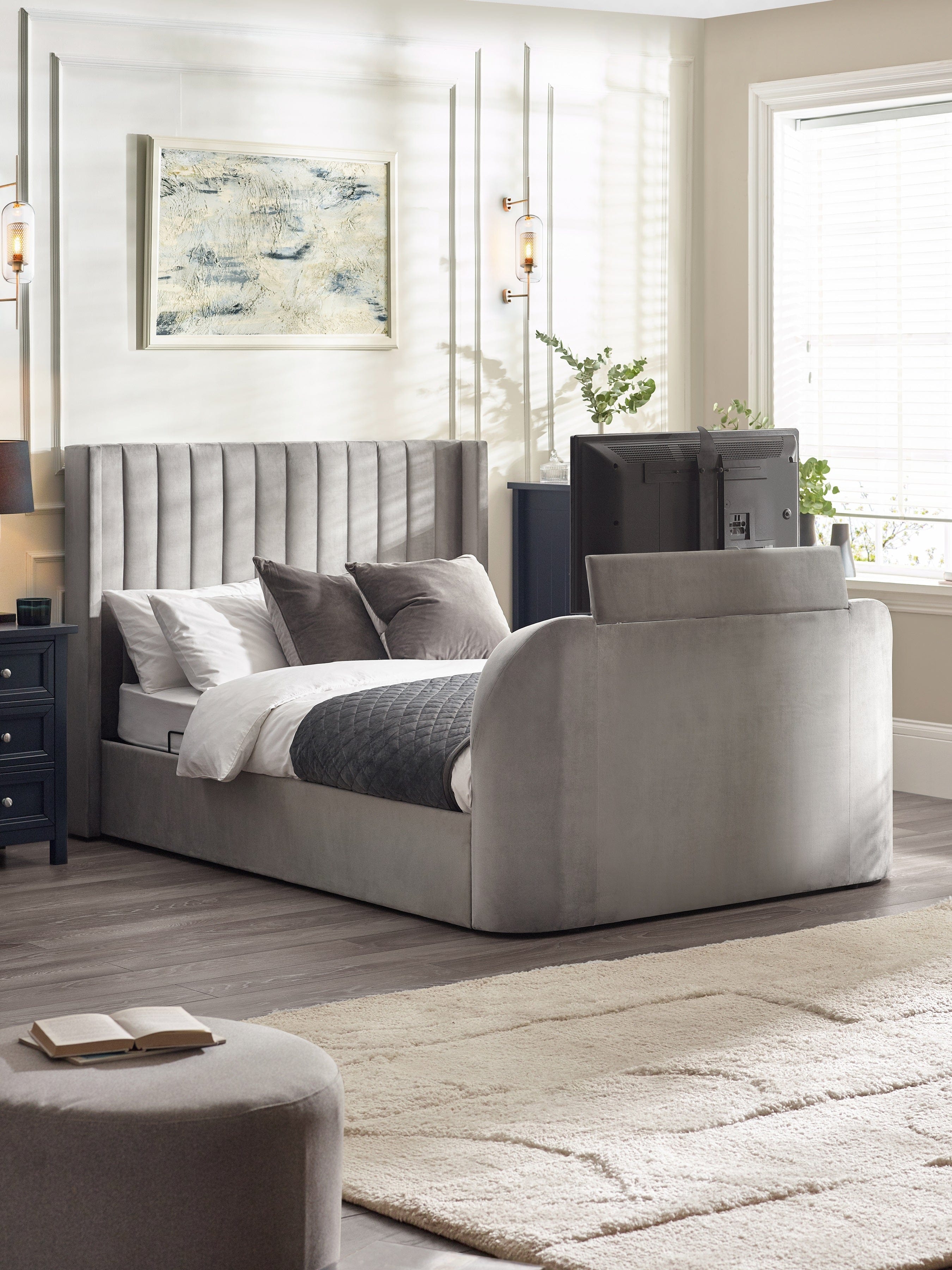 Julian Bowen Fabric Bed Clara Ottoman TV Bed - Light Grey Bed Kings