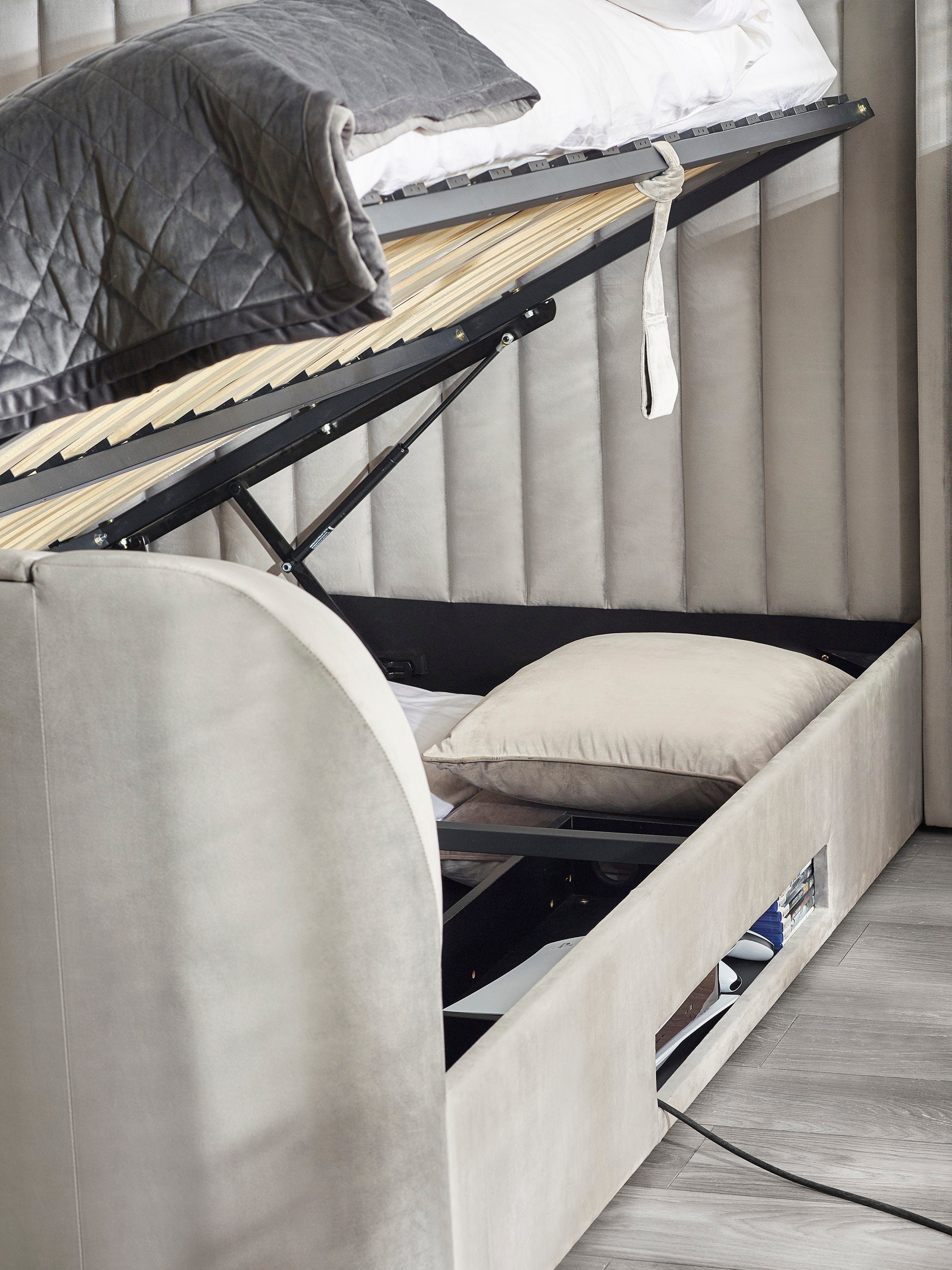 Julian Bowen Fabric Bed Clara Ottoman TV Bed - Light Grey Bed Kings