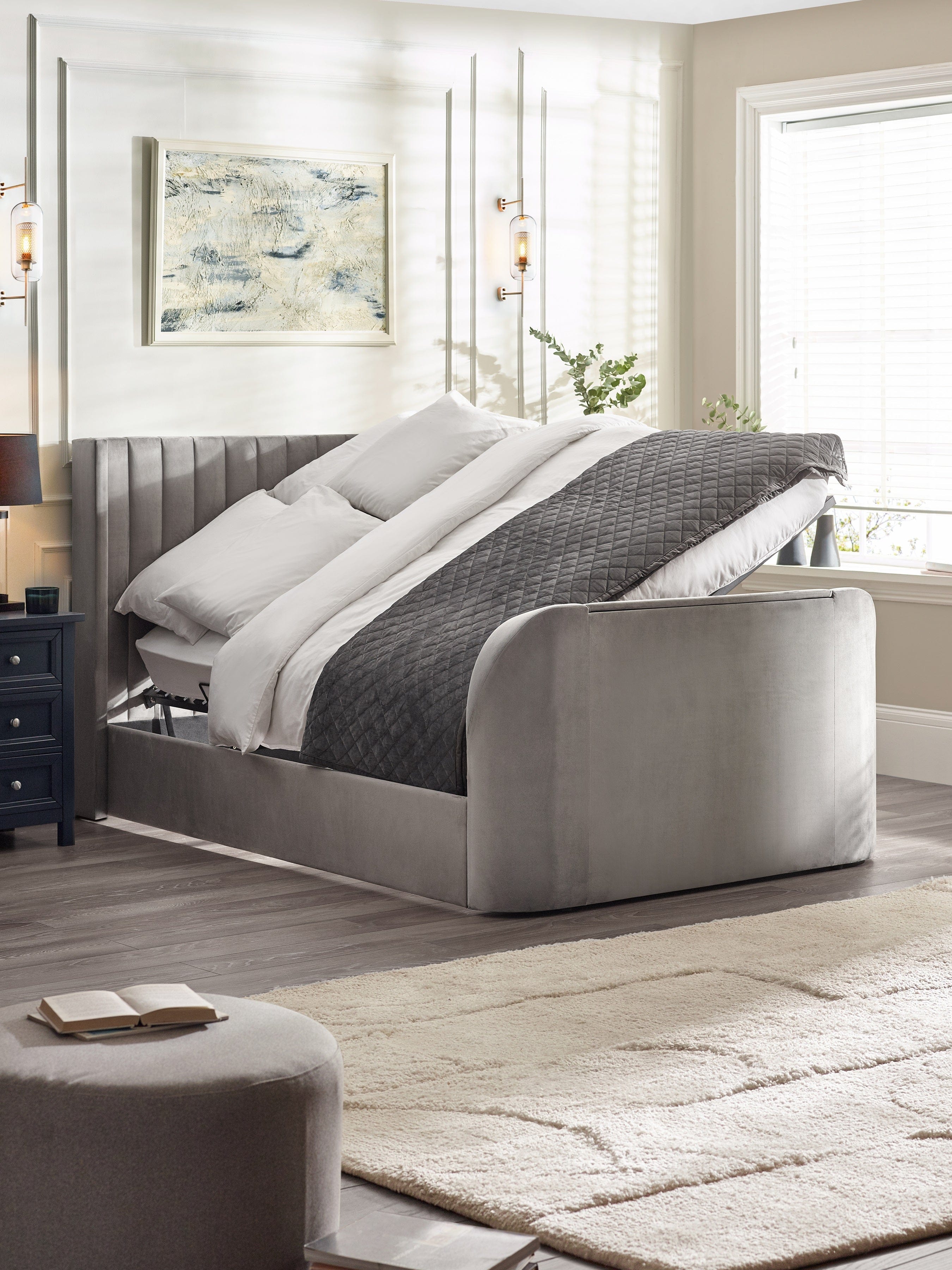 Julian Bowen Fabric Bed Clara Ottoman TV Bed - Light Grey Bed Kings