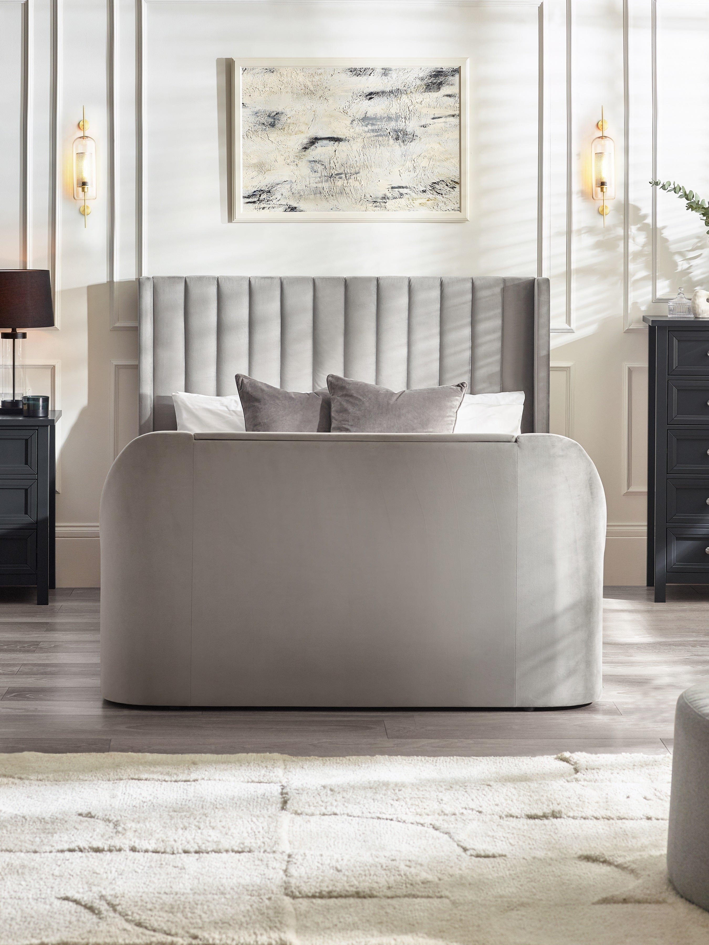 Julian Bowen Fabric Bed Clara Ottoman TV Bed - Light Grey Bed Kings