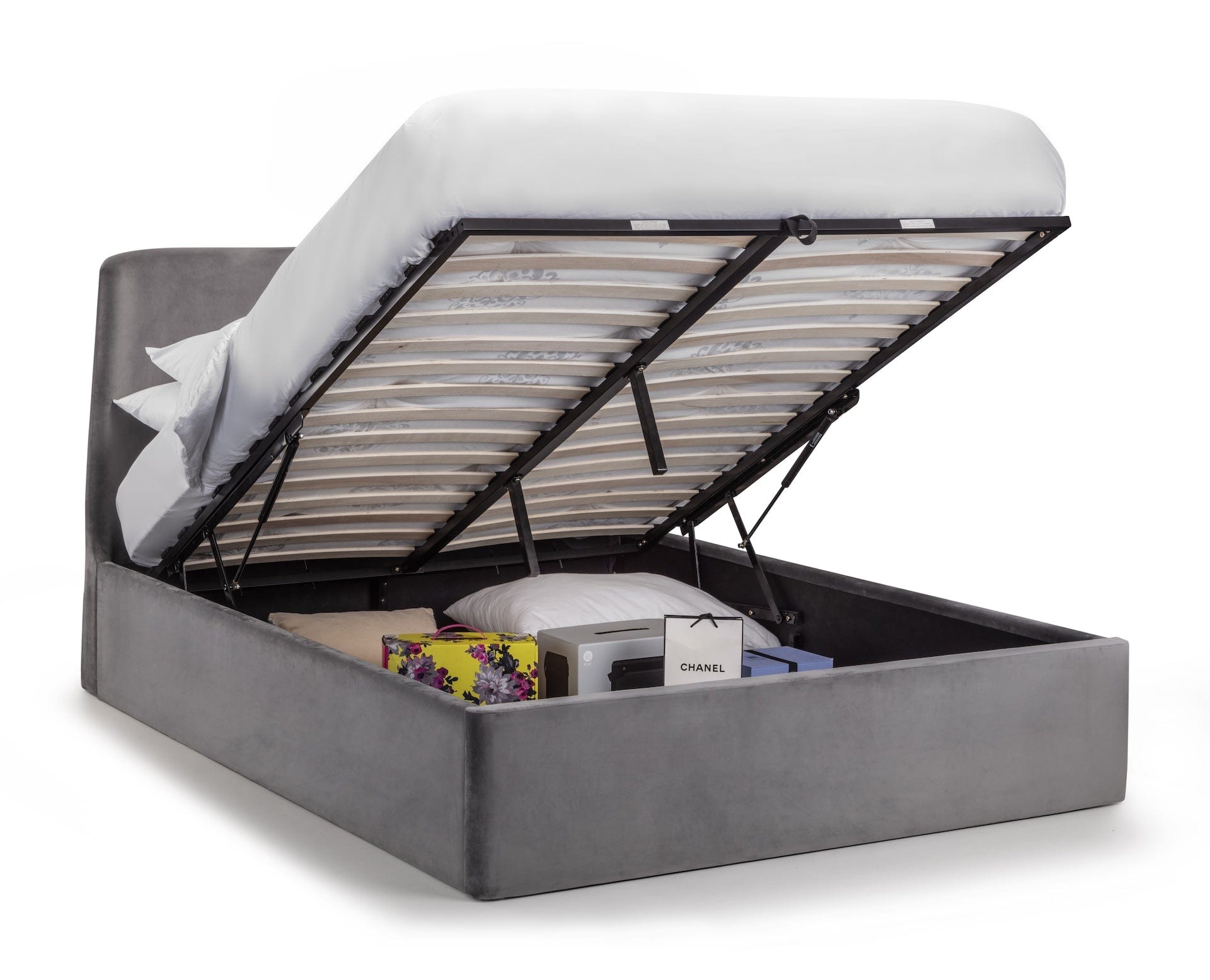 Julian Bowen Fabric Bed Frida Storage Ottoman Bed - Grey Bed Kings