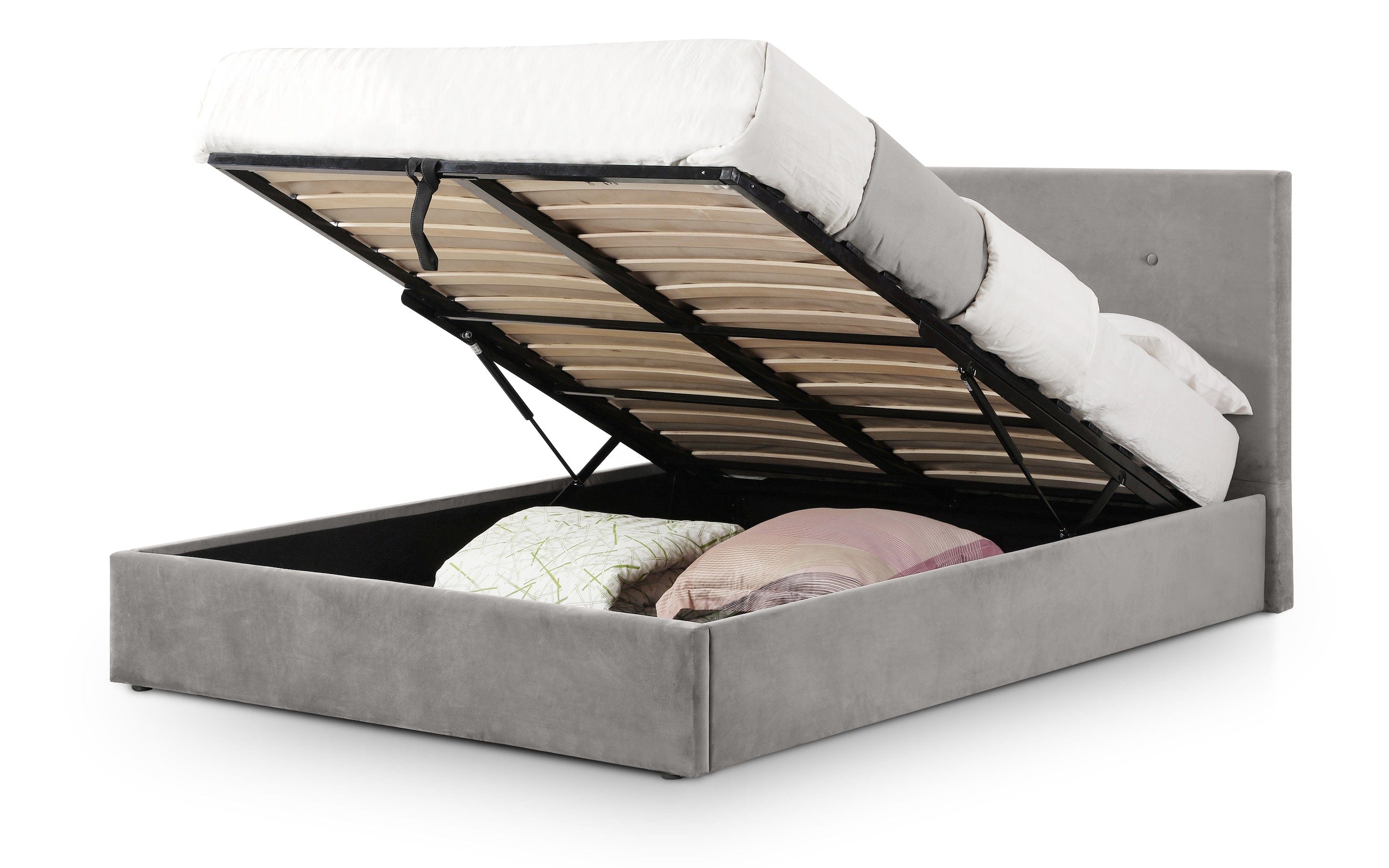 Julian Bowen Fabric Bed Shoreditch High Headboard Lift-Up Storage Bed - Slate Grey Bed Kings
