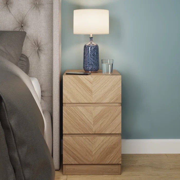 Catania 3 Drawer Bedside Table Euro Oak - Twin Pack