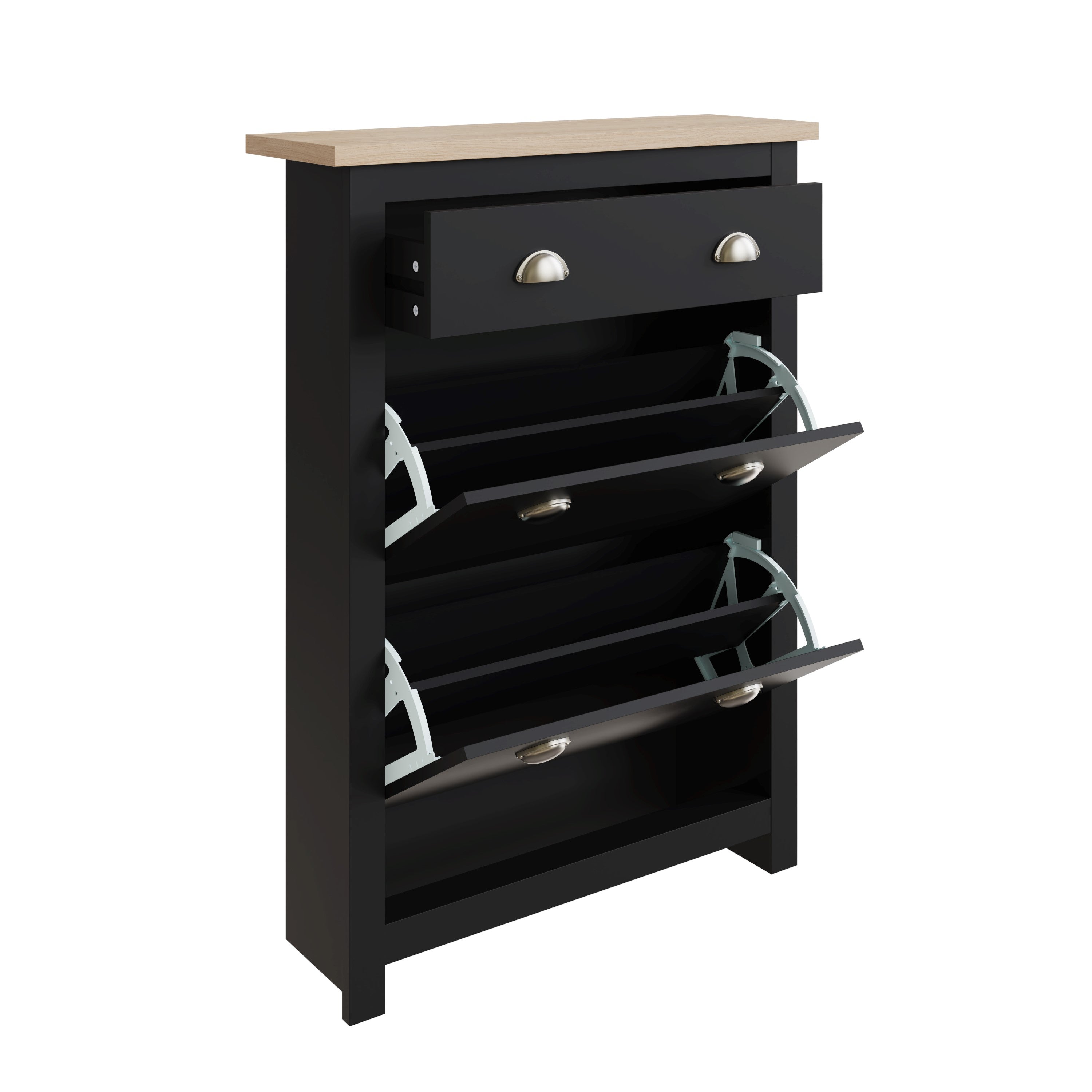 Lancaster 2Dr 1Drw Shoe Cabinet Black