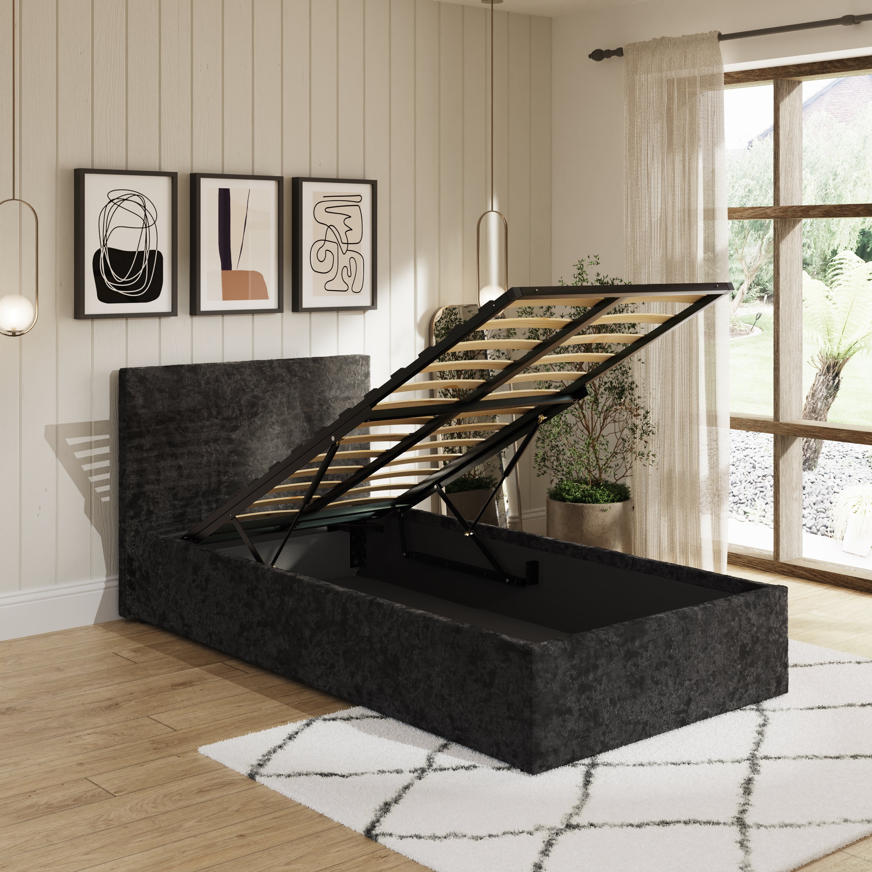End Lift Ottoman Bed Frame- Black Crushed Velvet