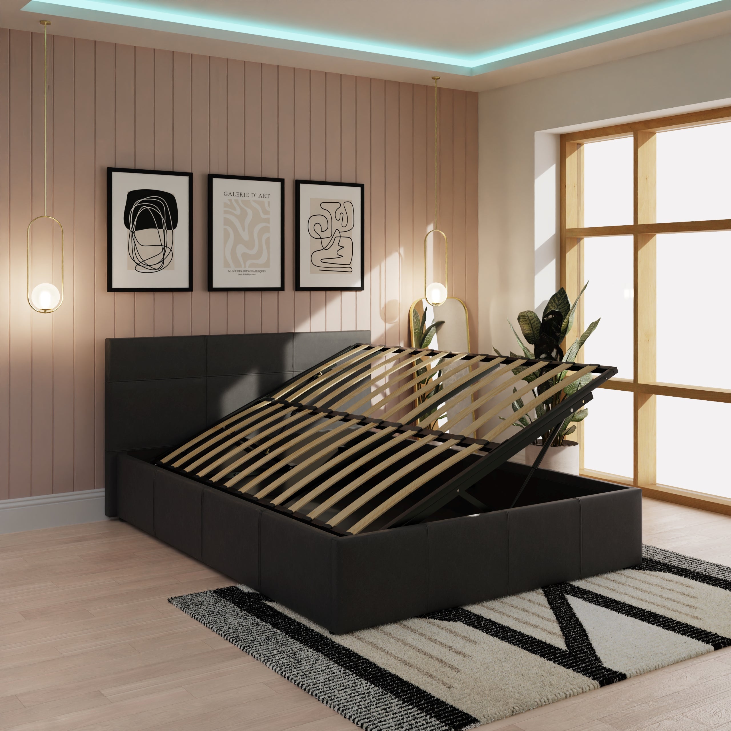 Side Lift Ottoman Bed Black