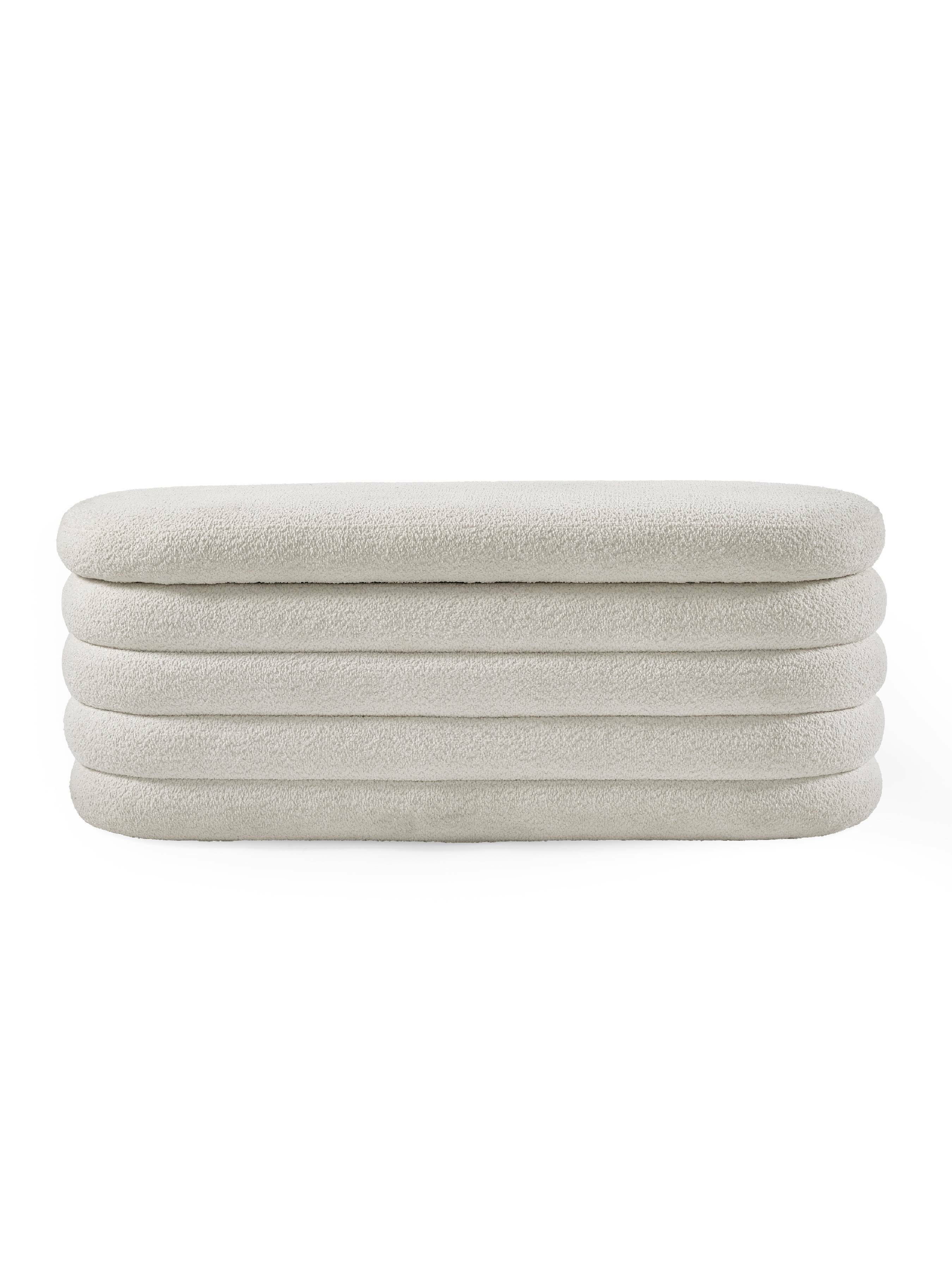 Hailey Ivory Boucle Upholstered Ottoman Storage Bench