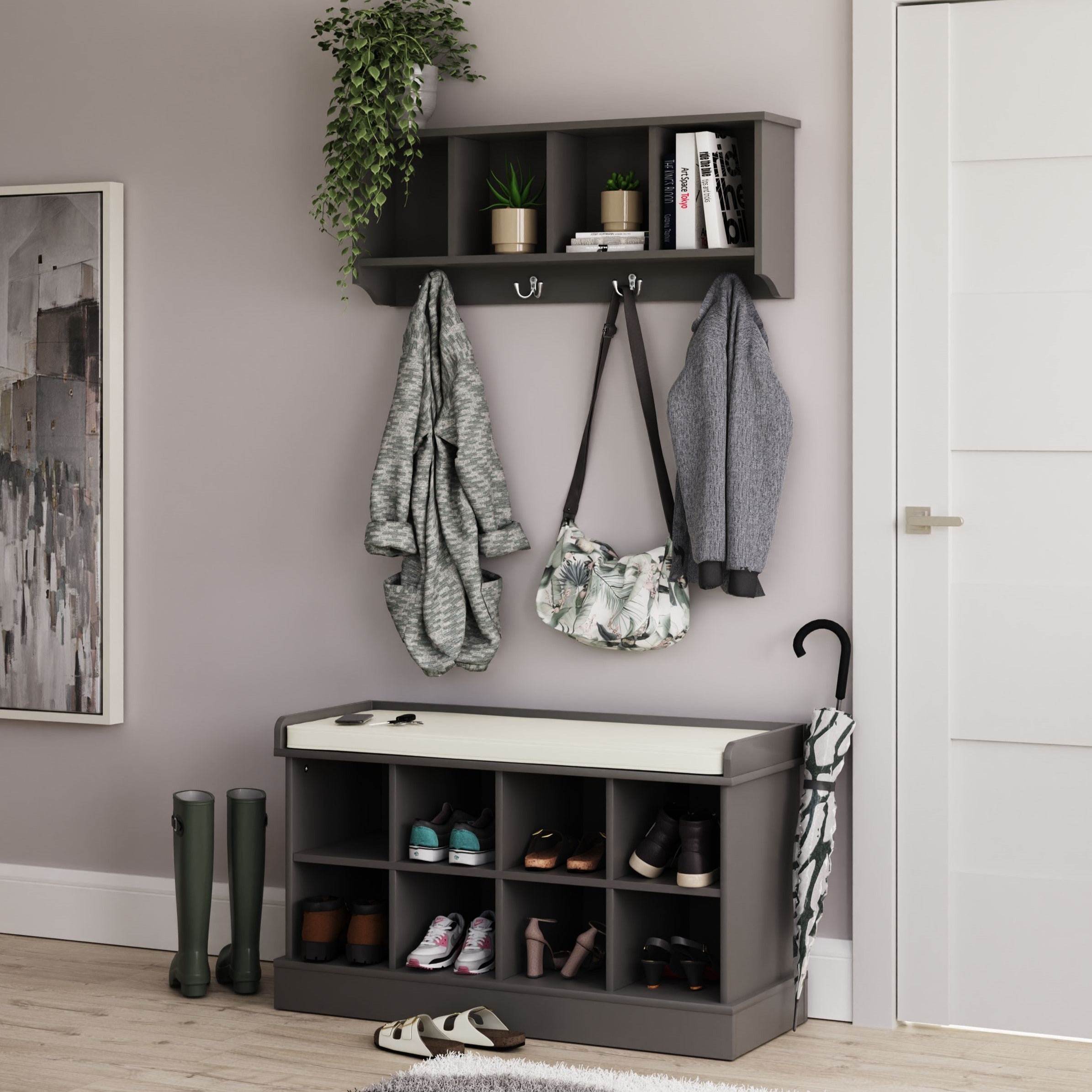 Kempton Shoe Bench + Wall Rack Grey