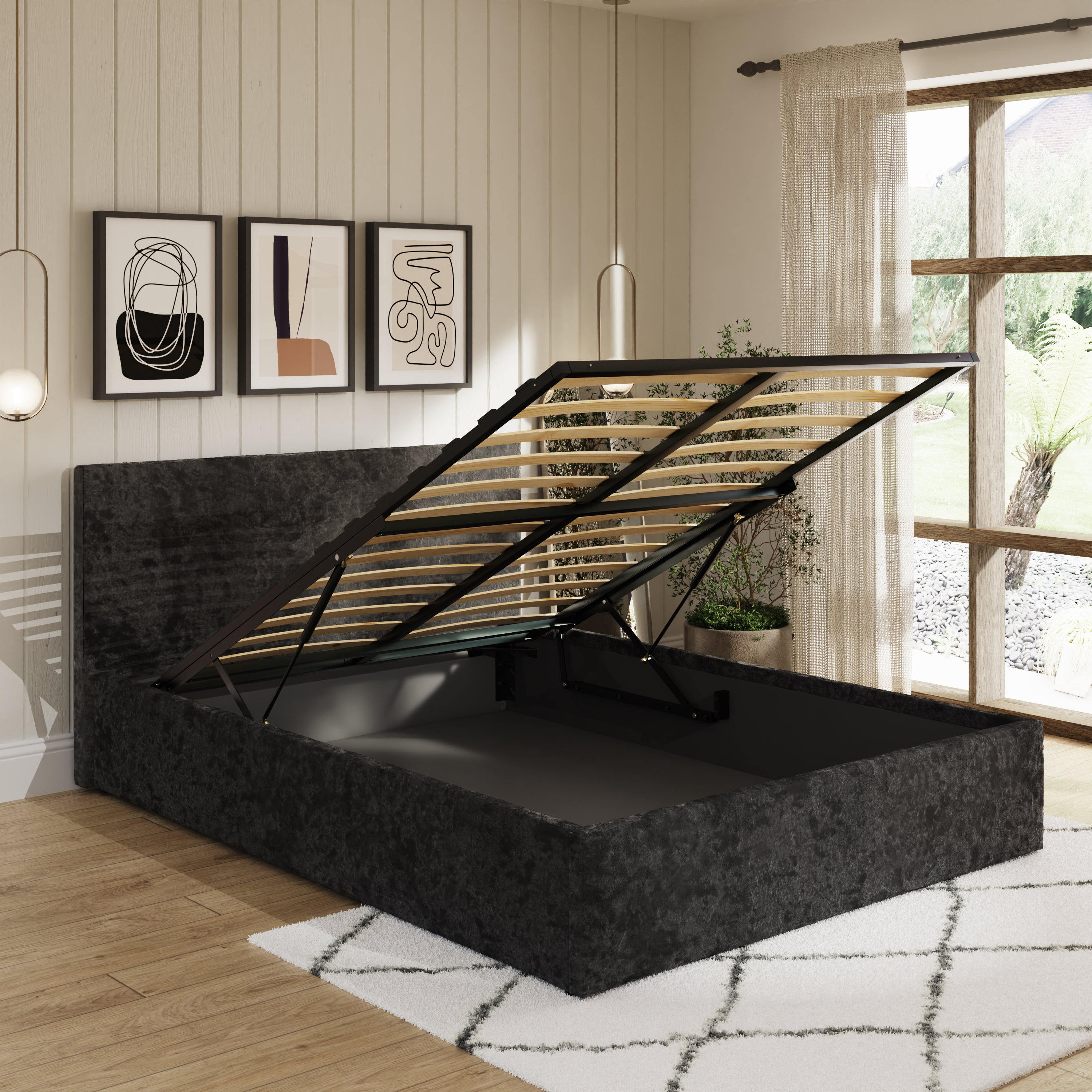 End Lift Ottoman Bed Frame- Black Crushed Velvet