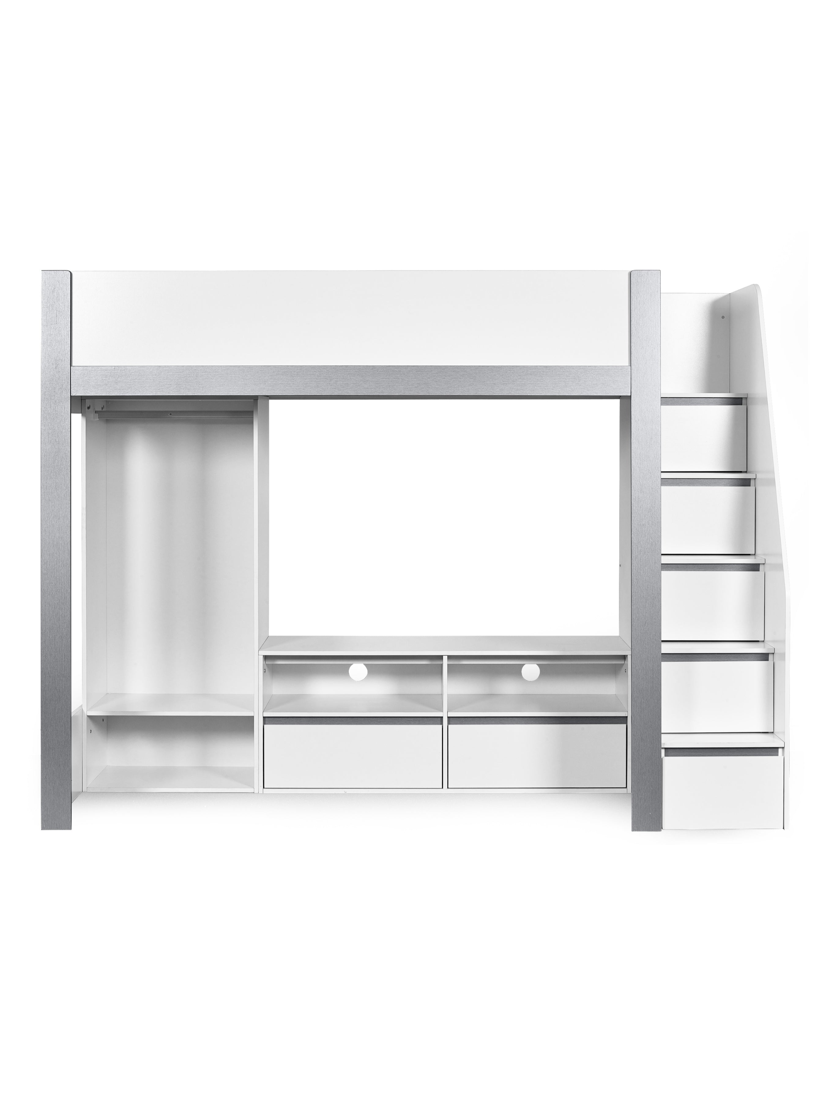 Gaia Highsleeper TV Bed - White and Silver